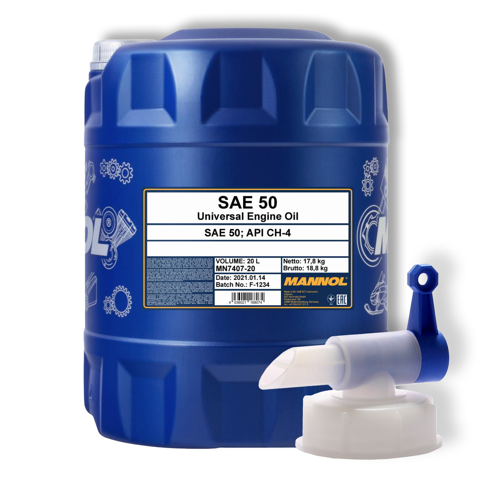 20L Mannol Motoröl SAE 50 API CH-4 Mineralisch Einbereichsmotoröl +...
