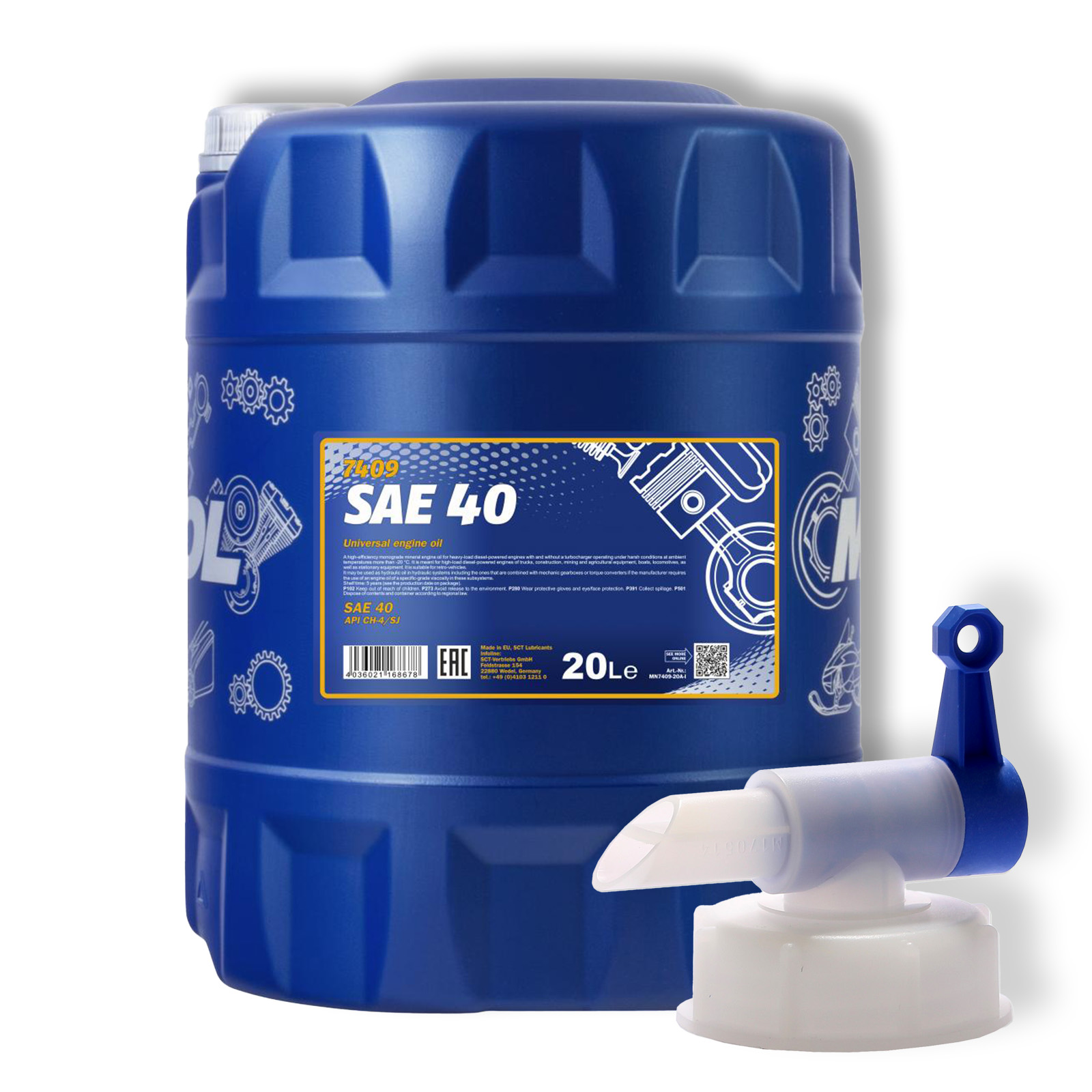 20L MANNOL SAE 40 API CH-4/SJ Motoröl für hohe Belastungen + Auslau...