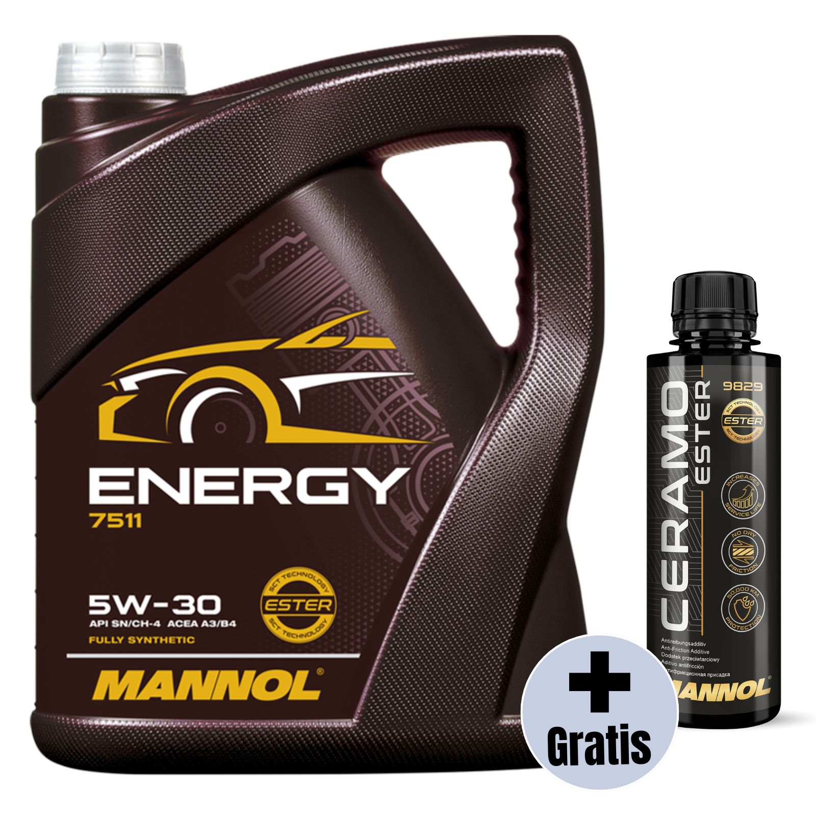 5L Mannol Energy 5W-30 MN7511-5 Motoröl 5W30 Motorenöl passend für VW 502.00 505.00 MB 229.3 + GRATIS 250ml Ceramo Ester Additiv