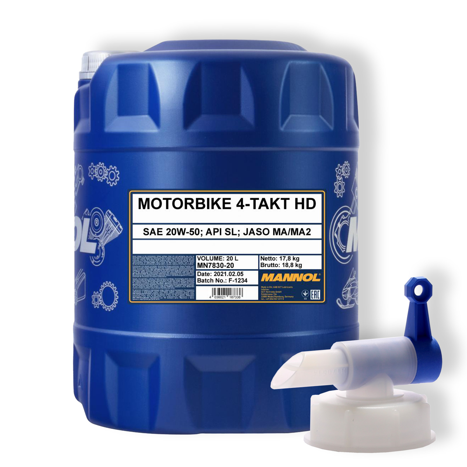 20L Mannol 4-Takt Motorbike 20W-50 HD Motoröl Motorrad Öl + Auslauf...