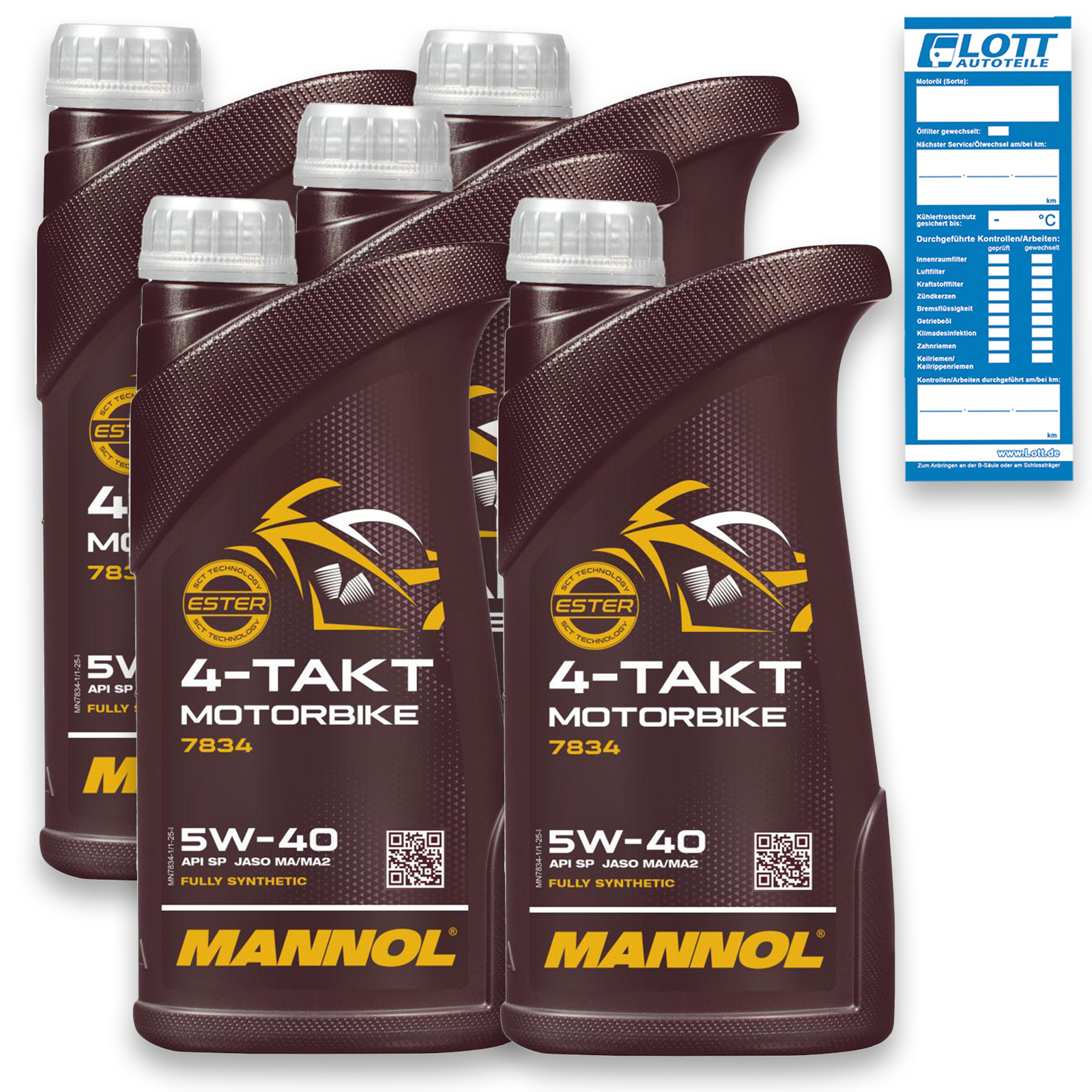 5x 1L Mannol MN7834 4-Takt Motorbike 5W-40 Motor&ouml;l API SP JASO MA/MA2 Motorrad&ouml;l