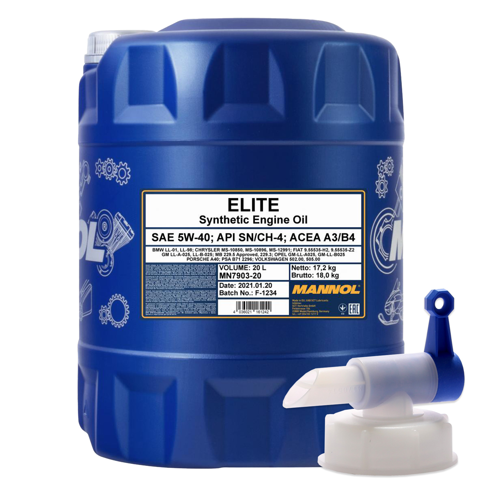 20L Mannol MN7903-20 Elite Motoröl 5W-40 + Auslaufhahn