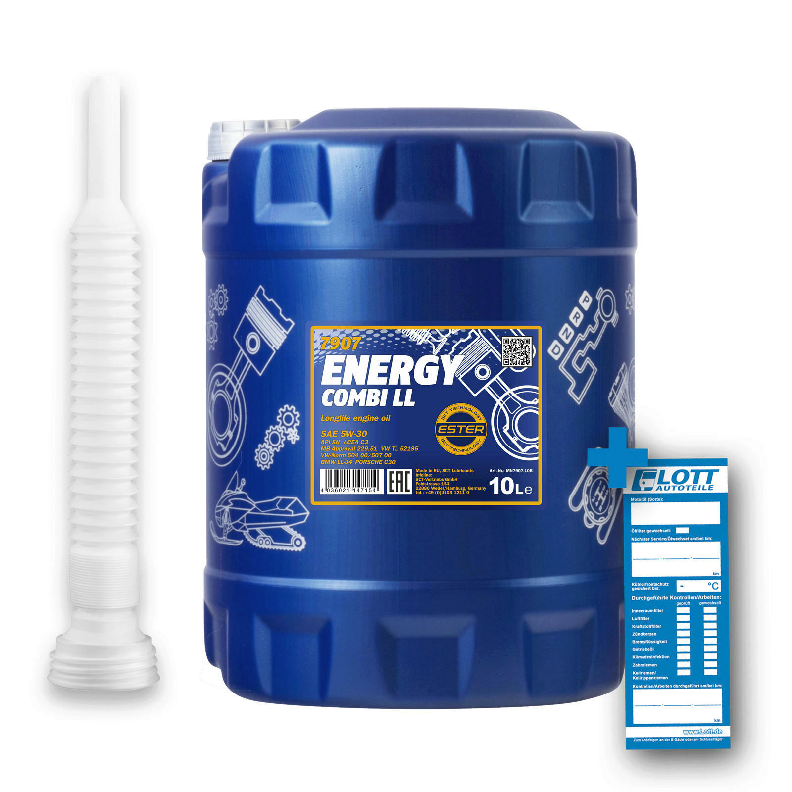 10L Mannol Energy Combi LL Motoröl 5W-30 passend für VW 504.00 507.00 MB 229.51 + Schlauch