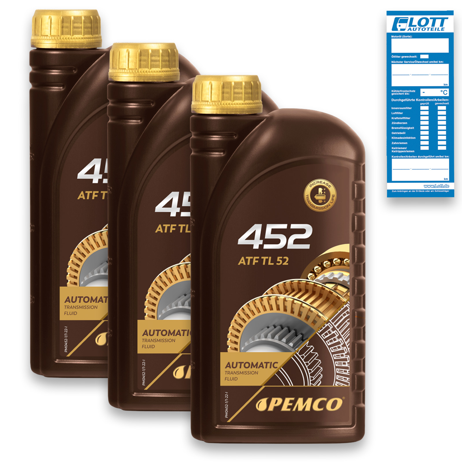 3x 1L Pemco Automatikgetriebeöl Getriebeöl Automatiköl 452 ATF TL 52