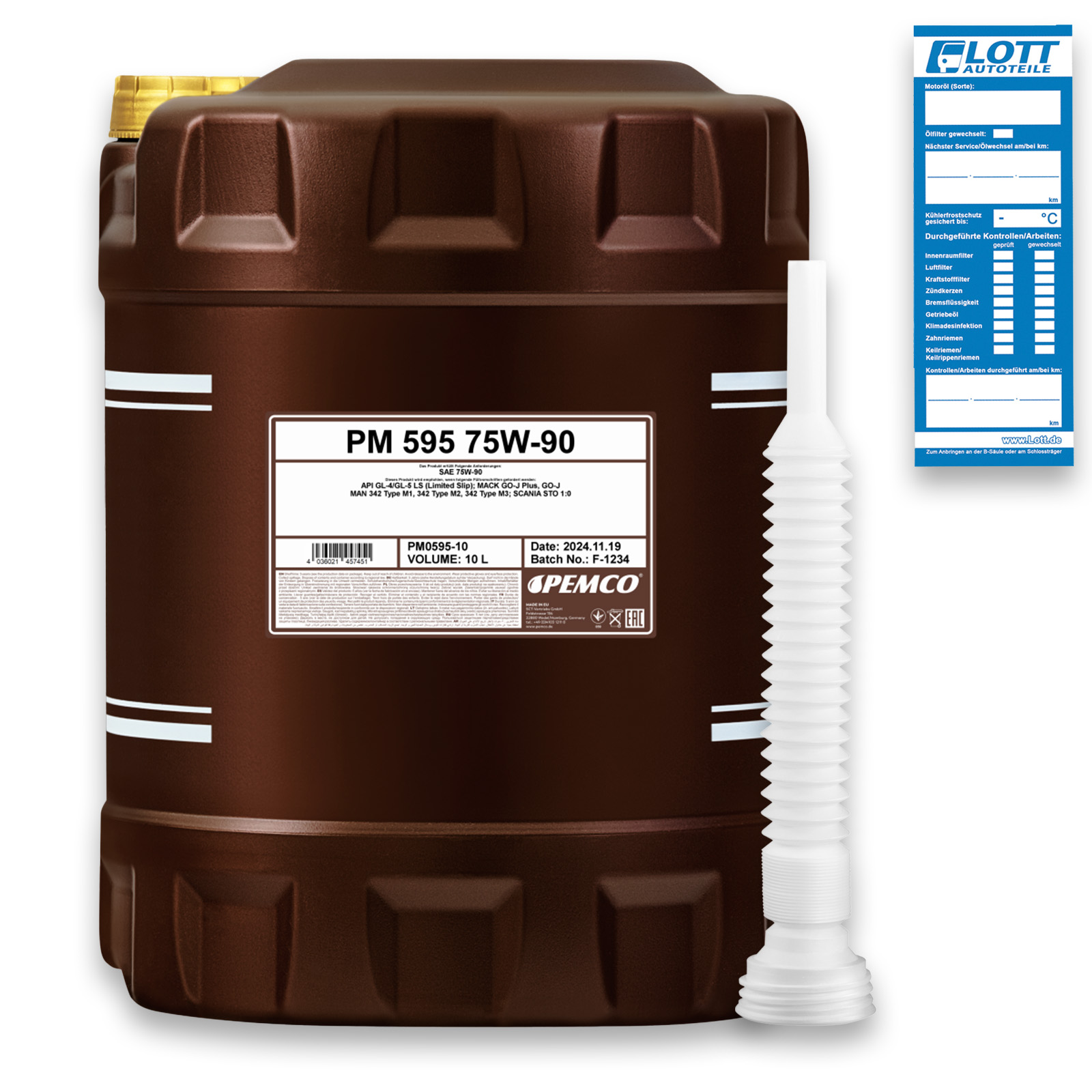 10L PEMCO 595 75W-90 Getriebe&ouml;l Handschaltgetriebe MACK GO-J Plus + Schlauch