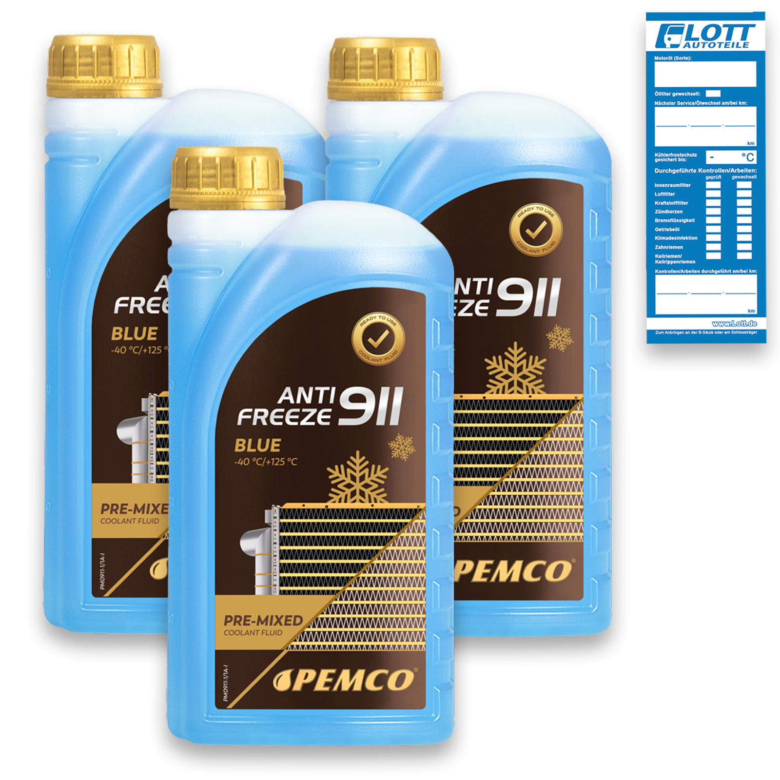 3x 1L Pemco K&uuml;hlerfrostschutz K&uuml;hlmittel AG11 blau bis -40&deg; Frostschutz PM0911