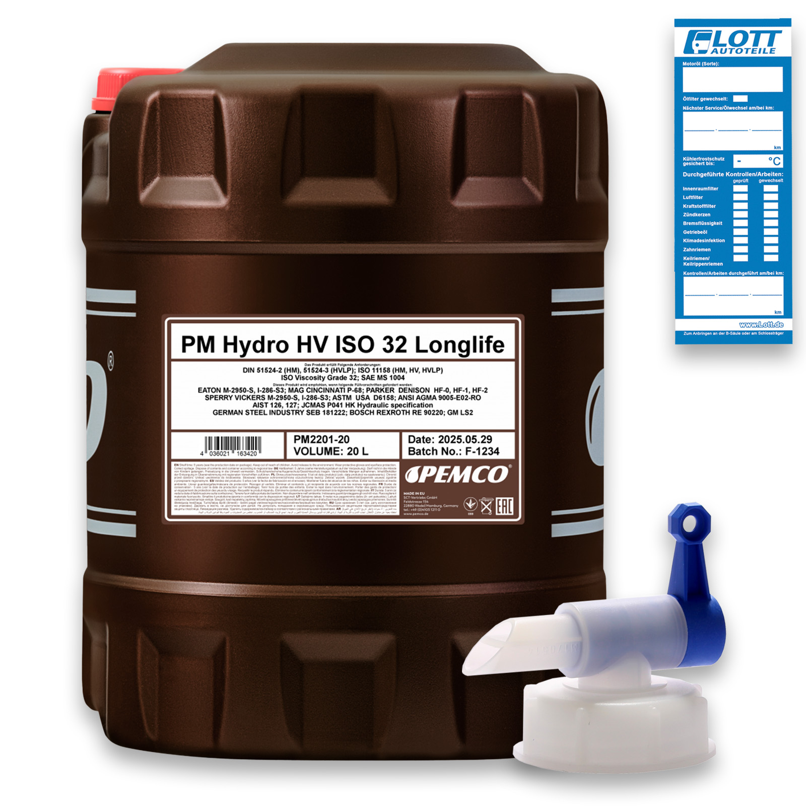 20L Pemco Hydraulik&ouml;l Hydro HV ISO 32 Longlife f&uuml;r sehr hohe Belastungen + Hahn