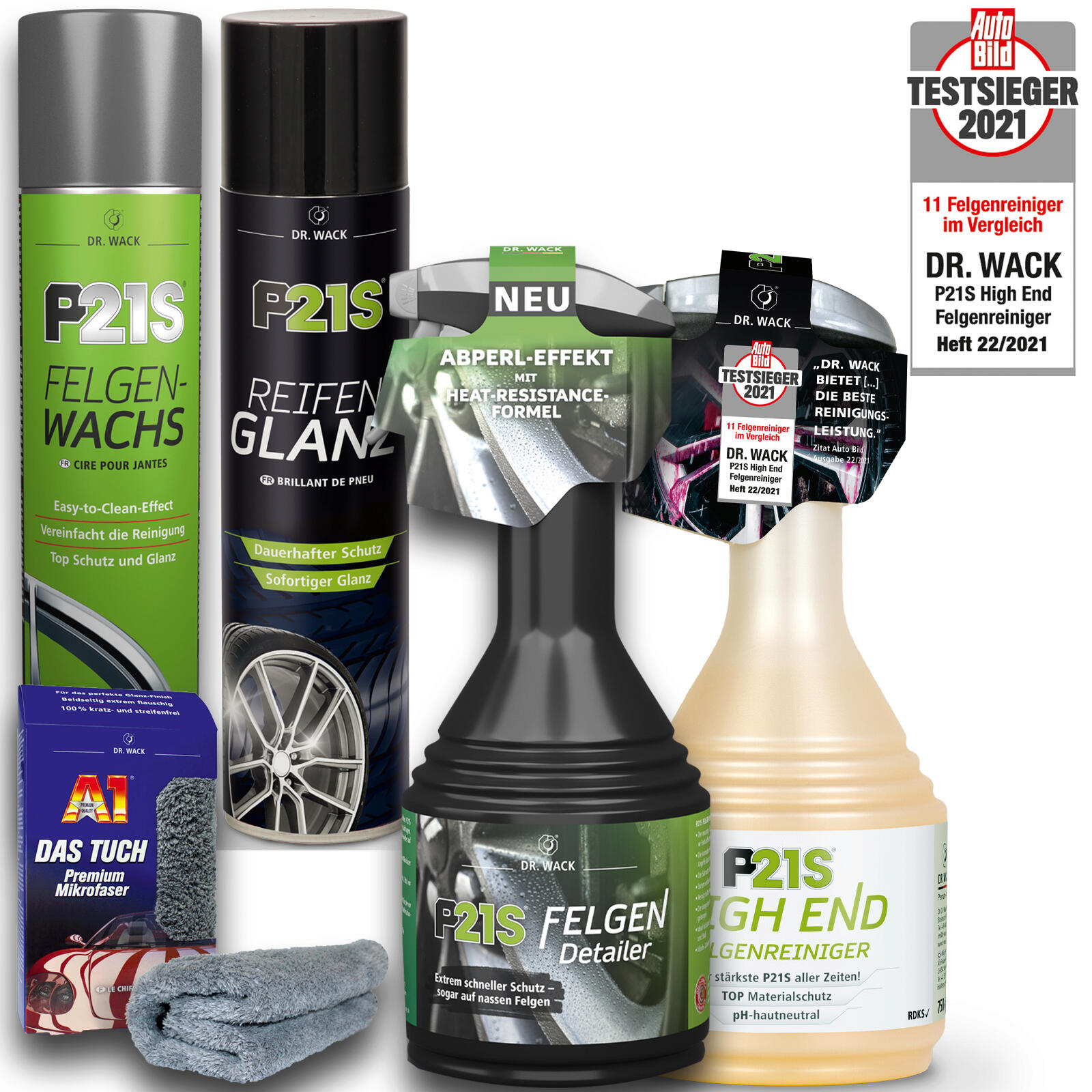 Dr.Wack Detailer 0,5l + Reifenglanz 0,4l + Wachs 0,4l + Reiniger 0,75l + A1 Tuch