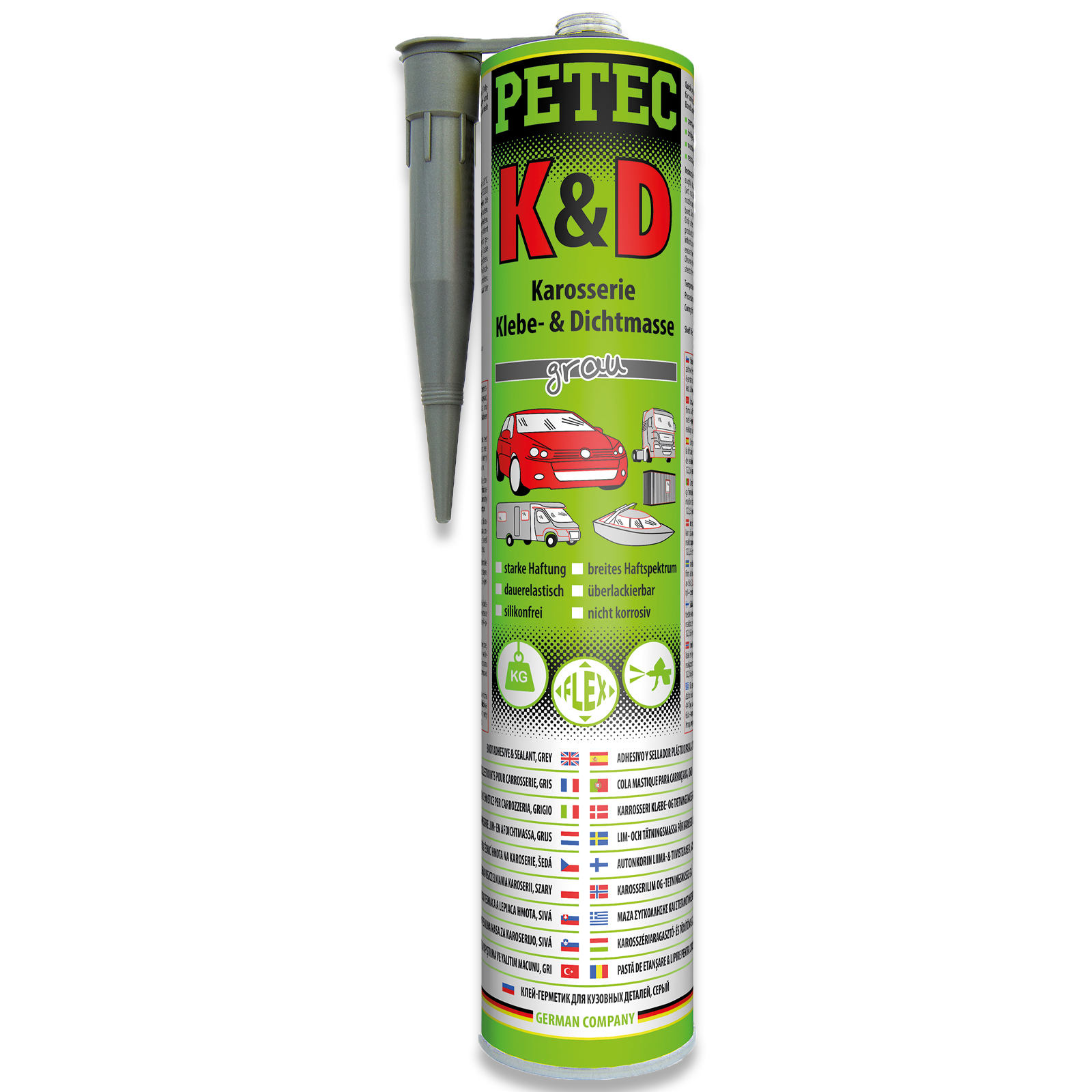 4x PETEC K&D Karosserie Klebe- und Dichtmasse grau 310ml Kleber Kartusche...