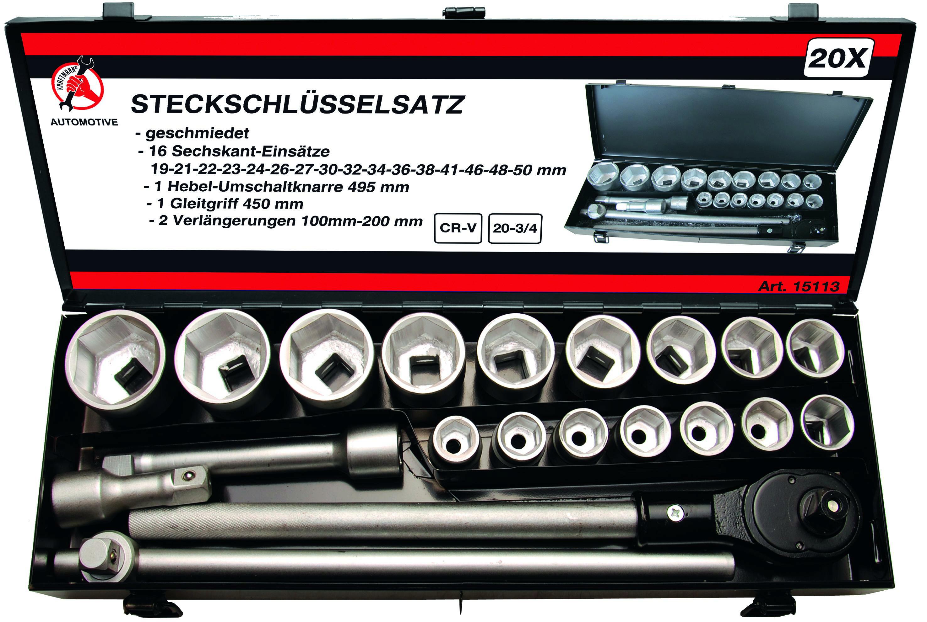 Steckschlüssel-Satz | Antrieb 20 mm (3/4") | SW 19 - 50 mm | 20-tlg.