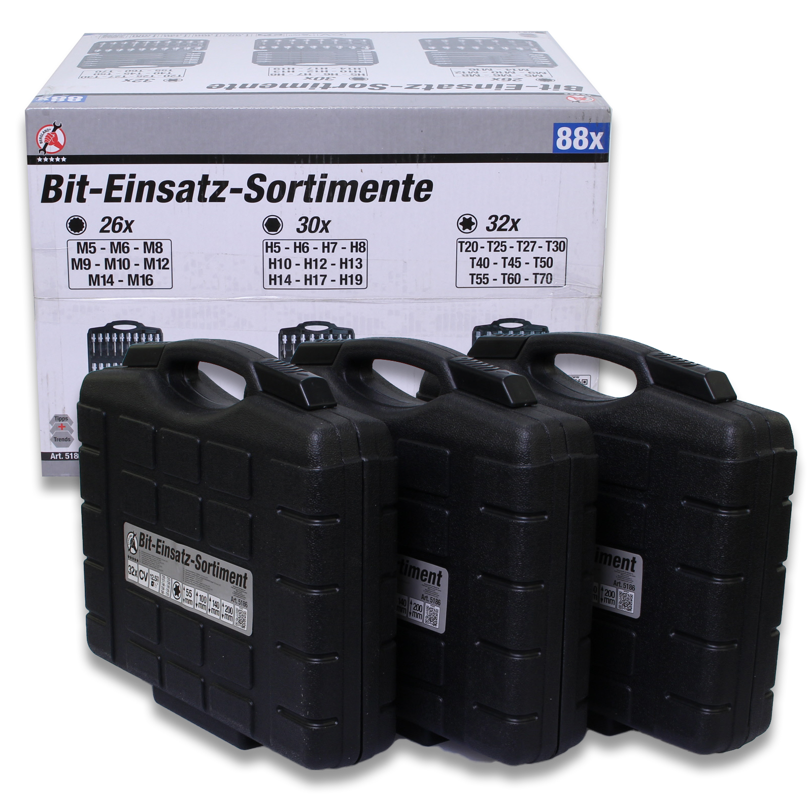 Bit-Einsatz-Sortiment | Antrieb Innenvierkant 12,5 mm (1/2") | 88-tlg.