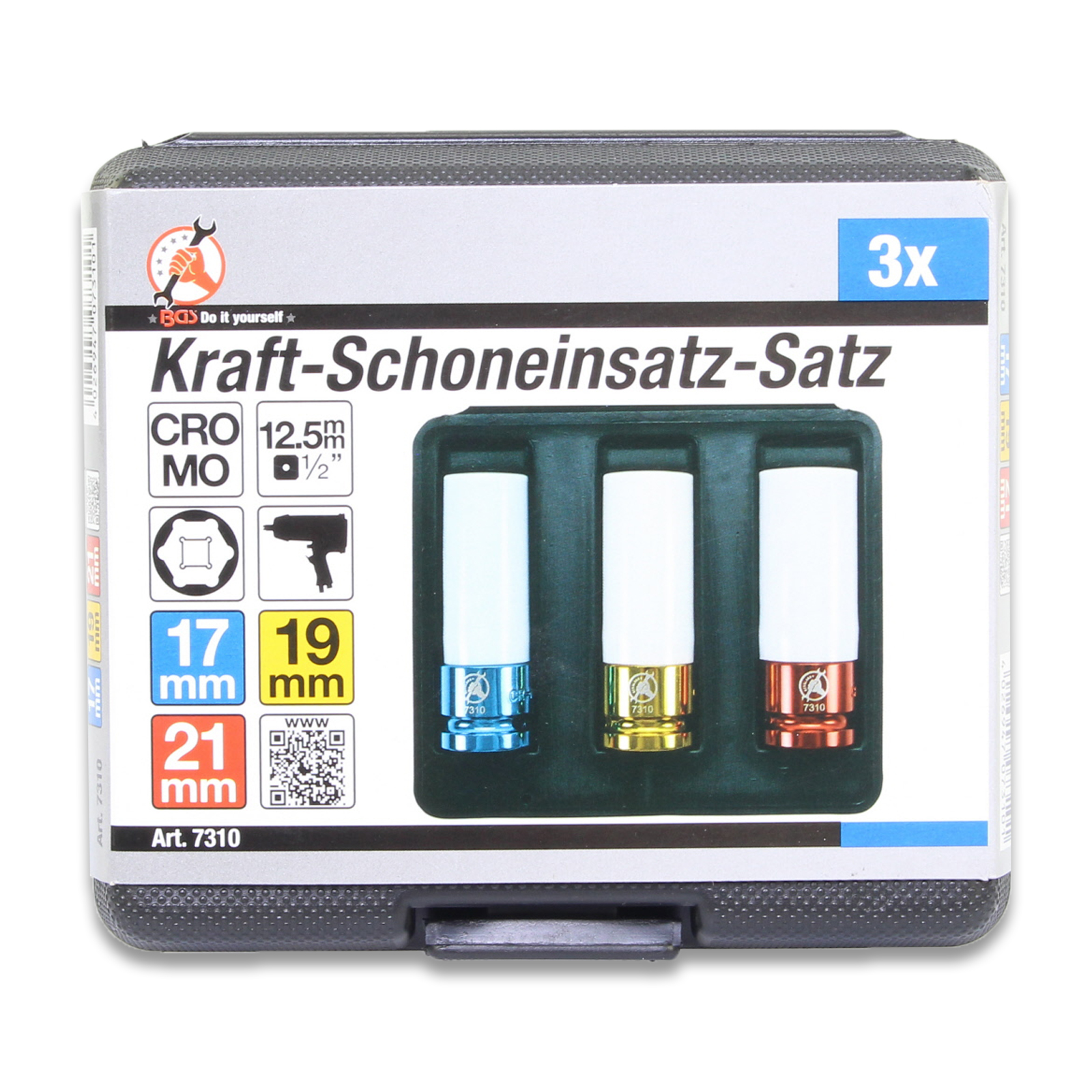 Kraft-Schoneinsatz-Satz | Antrieb Innenvierkant 12,5 mm (1/2") | SW 17 - 19 - 21 mm | 3-tlg.