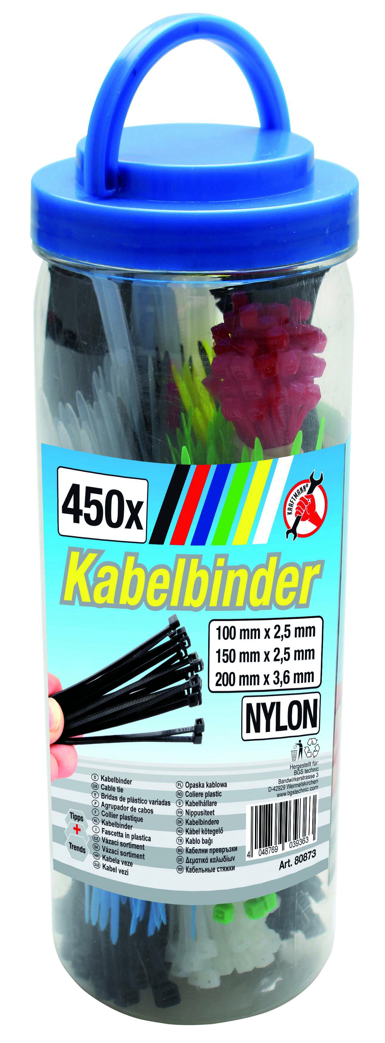 Kabelbinder-Sortiment | farbig | 100 - 150 - 200 mm | 450-tlg.