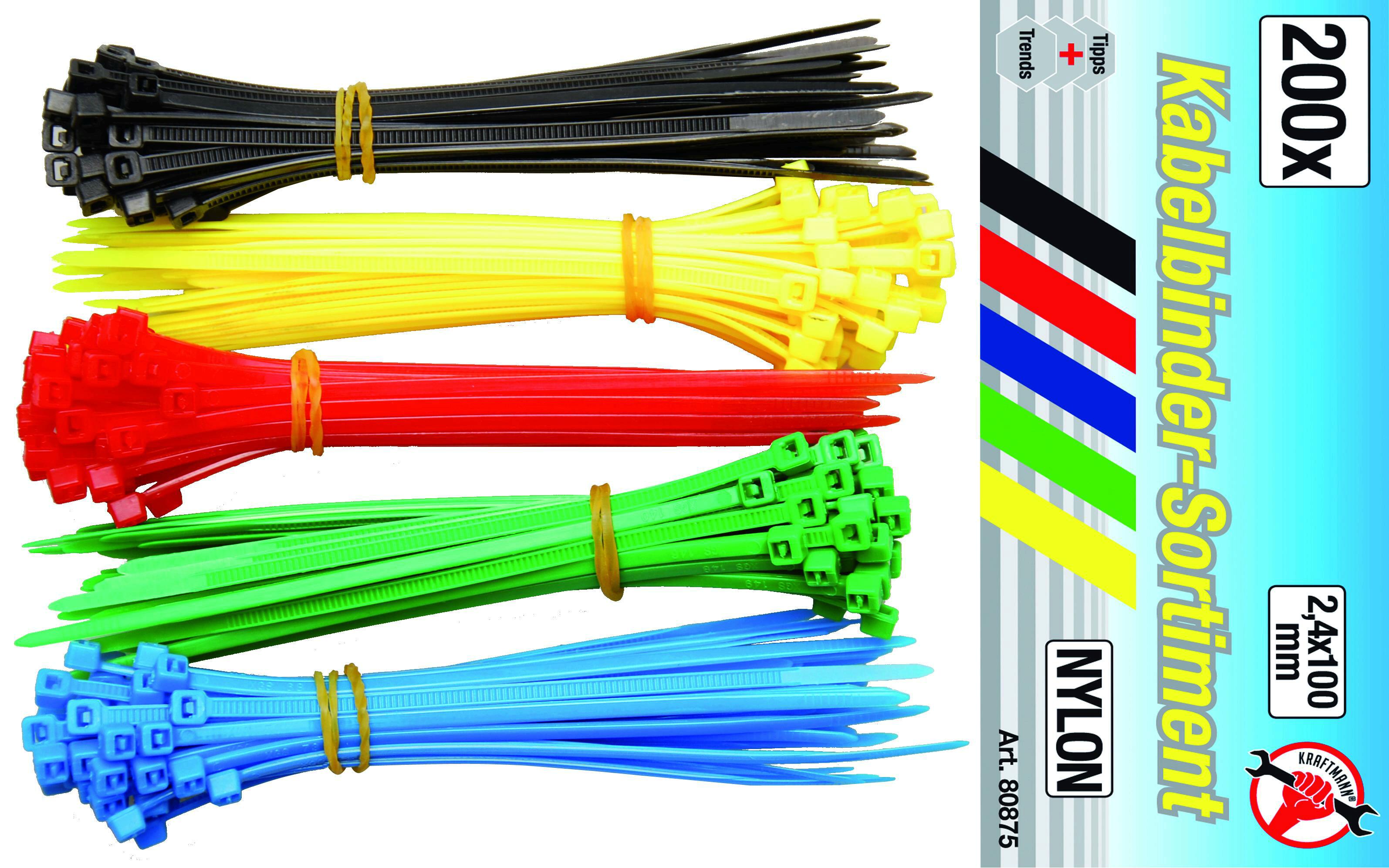 Kabelbinder-Sortiment | farbig | 2,4 x 100 mm | 200-tlg.