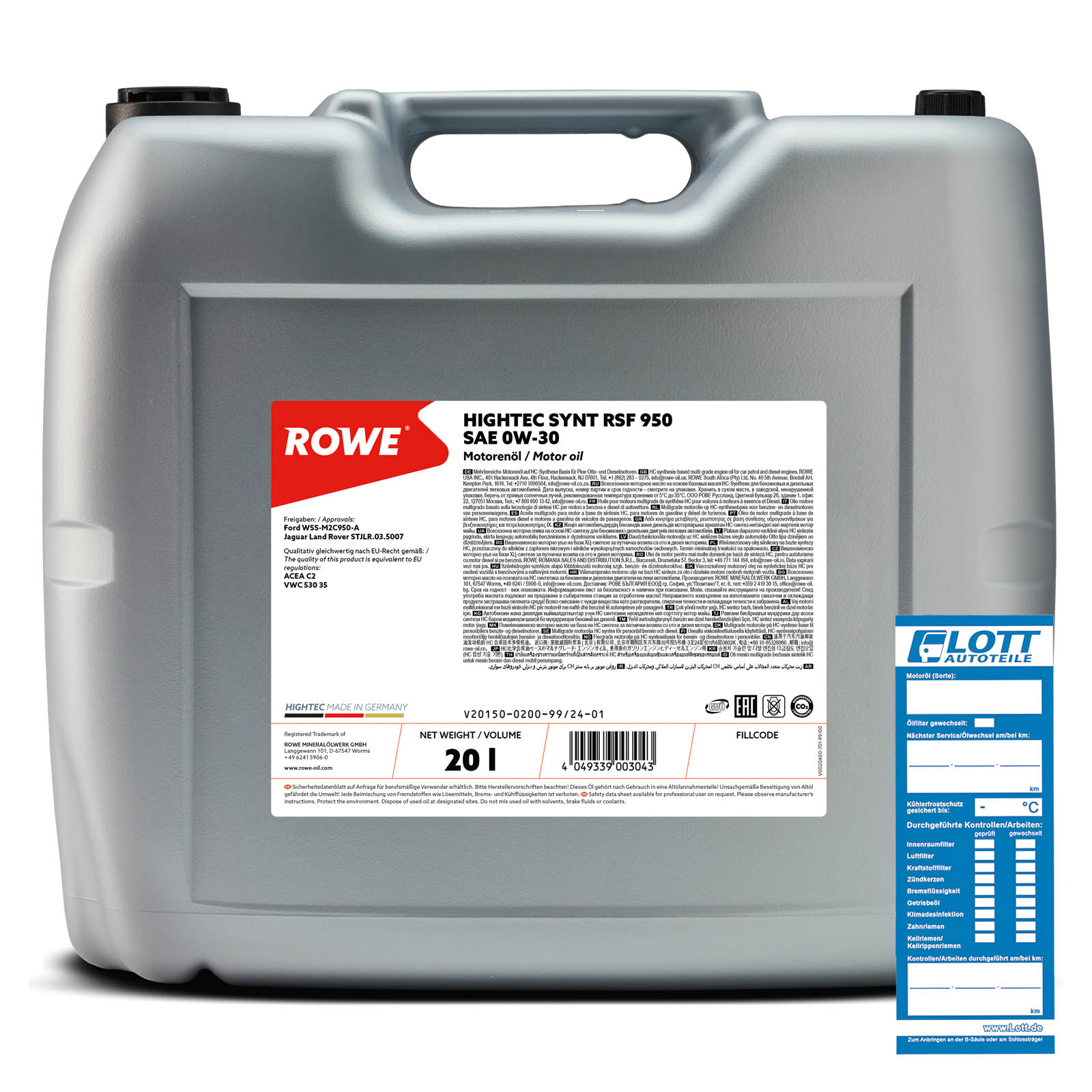 20L ROWE HIGHTEC SYNT RSF 950 0W-30 Motoröl ACEA C2 passend für Ford WSS-M2C950-A