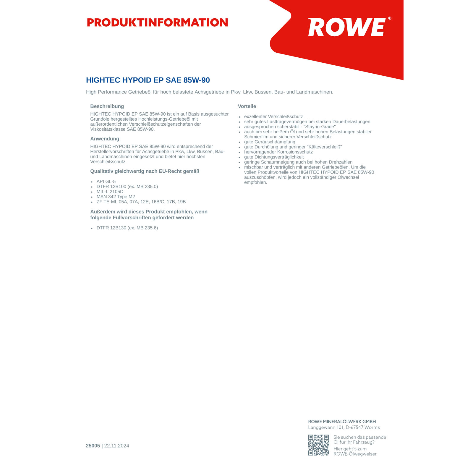 4x 5L Rowe Hightech Hypoid EP Getriebeöl Achsgetriebeöl 85W-90