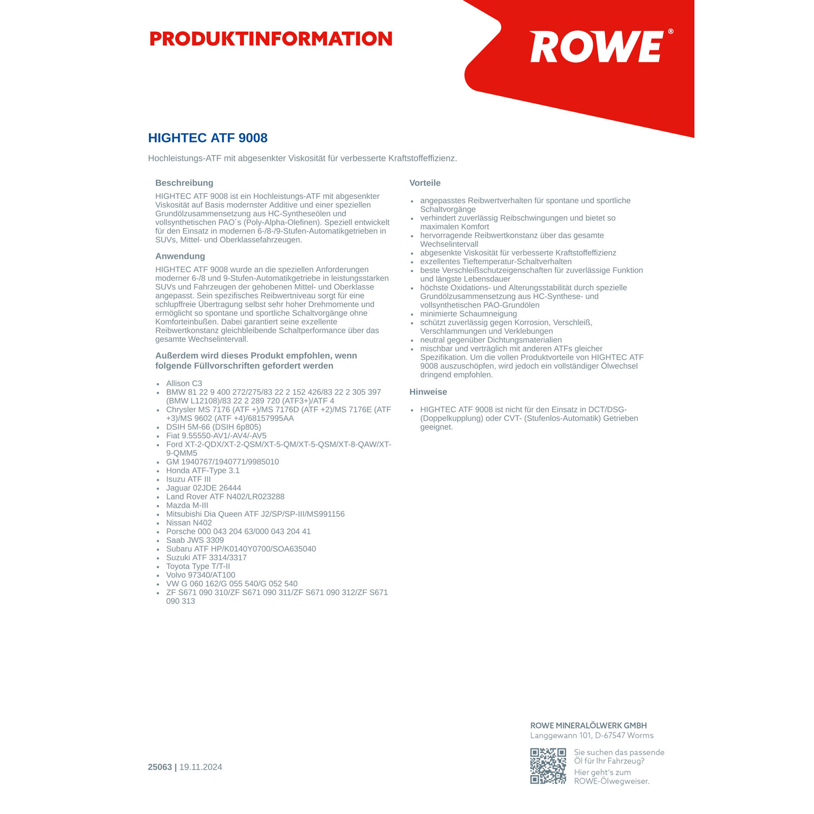 5L ROWE HIGHTEC ATF 9008 Getriebeöl Automatikgetriebeöl passend f&u...