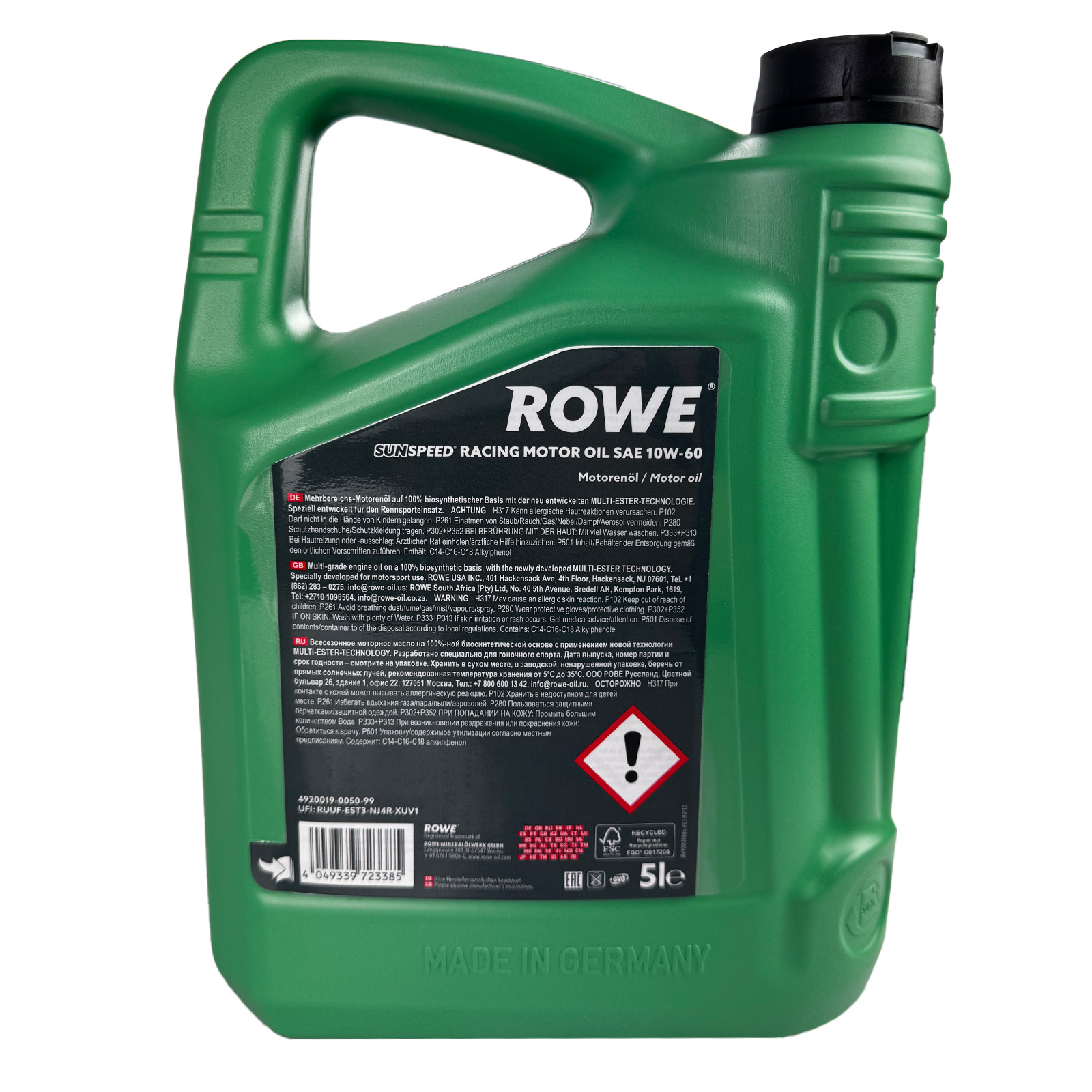 5L Rowe SUNSPEED RACING MOTOR OIL SAE 10W-60 Motorenöl voll kompatibel Rennsport