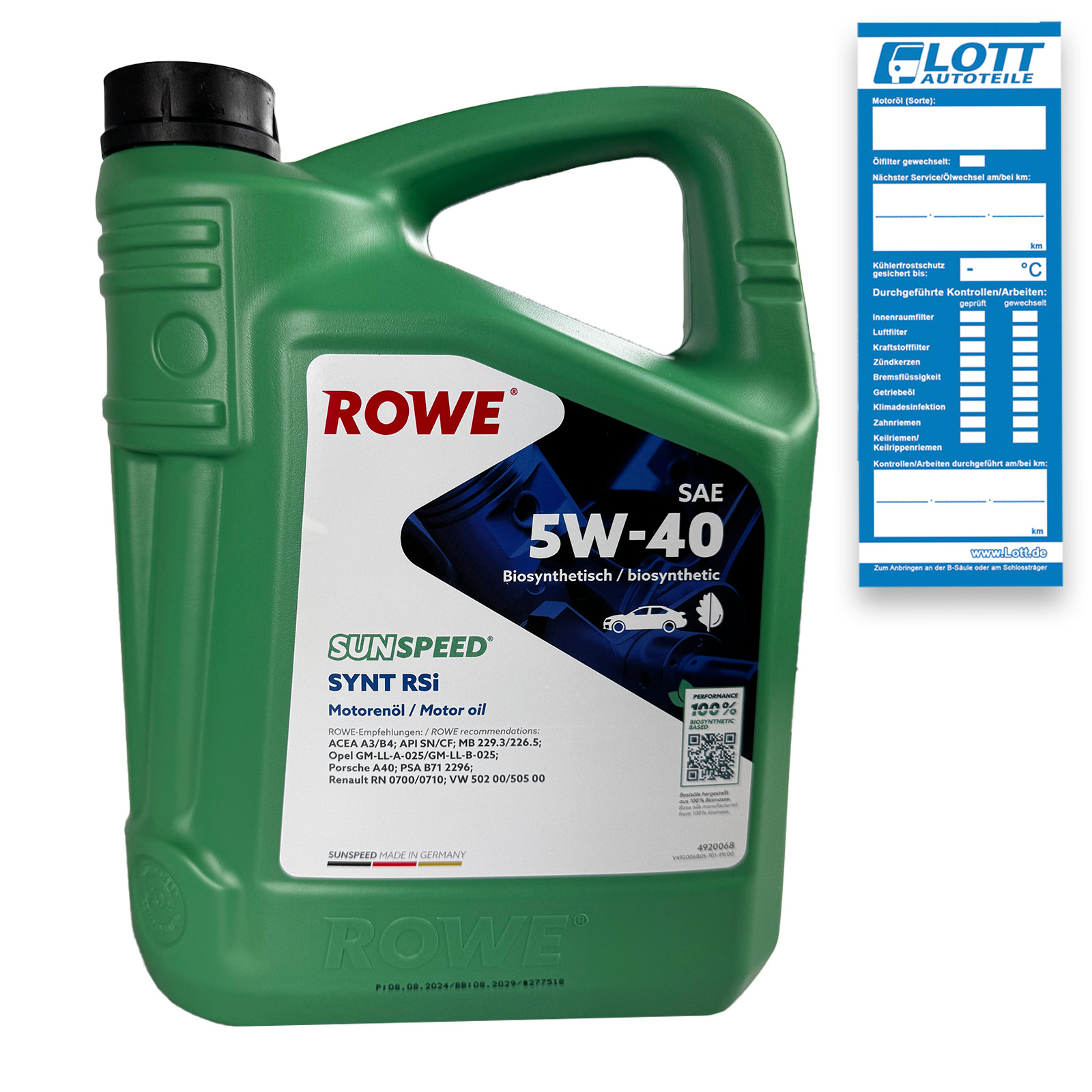 5L Rowe SUNSPEED SYNT RSi SAE 5W-40 Motoröl VW 502 00/505 00 MB 229.3/226.5