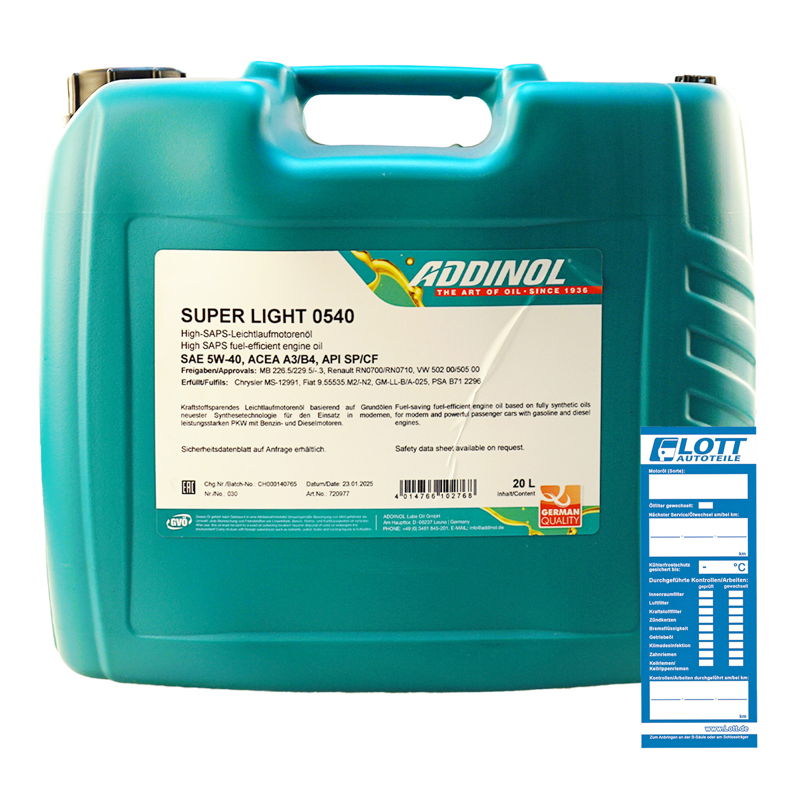 20L ADDINOL Super Light 0540 Motoröl 5W-40 Mercedes 229.3 229.5 VW 502.00 505.00