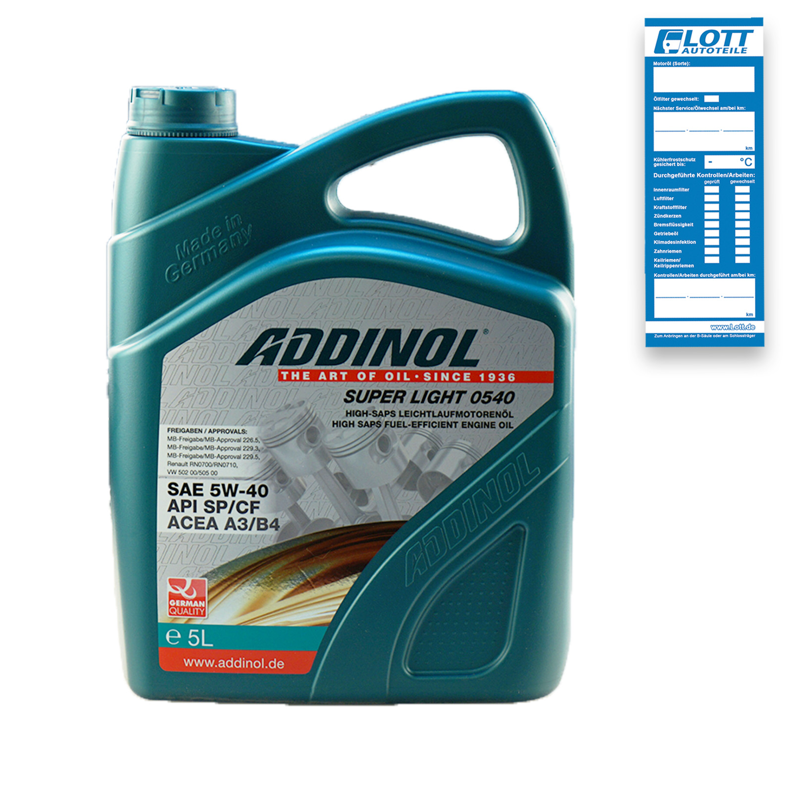 5L ADDINOL Super Light 0540 Motoröl 5W-40 passend für Mercedes 229....