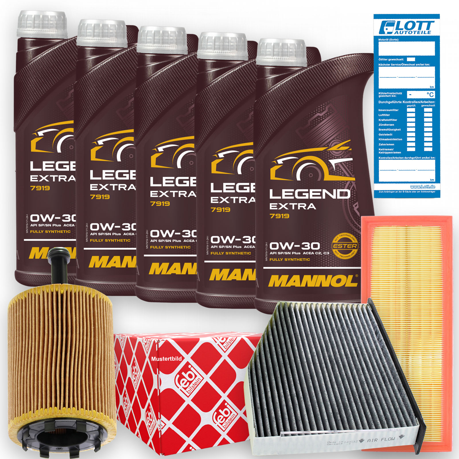 FEBI Filter + 5L Mannol Legend Extra Motoröl 0W-30 BMW LL-04 MB 229.51 PSA B71 2290