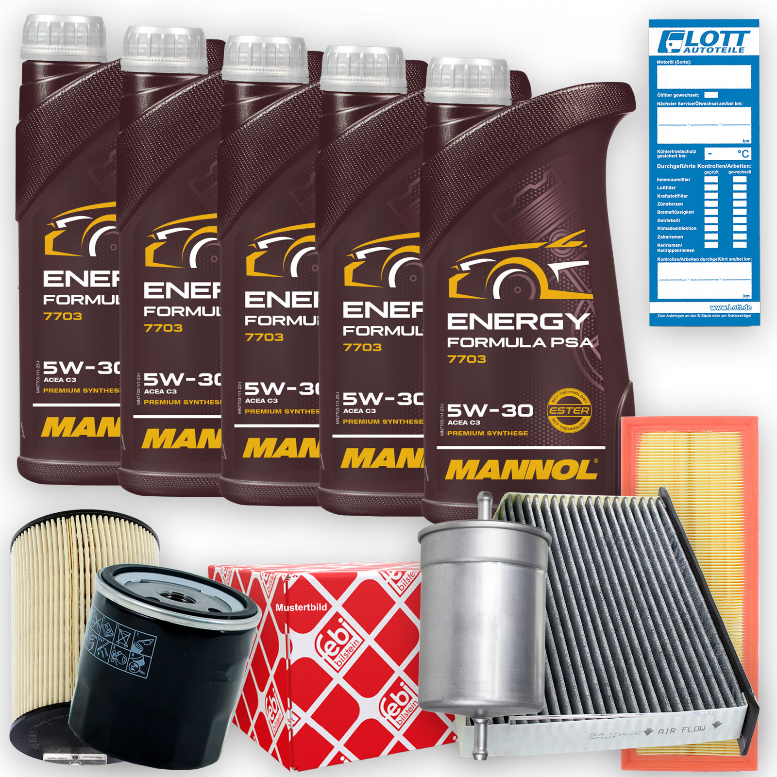 FEBI Filter Set + 5L Mannol Energy Formula PSA 5W-30 passend für Peugeot Citroen
