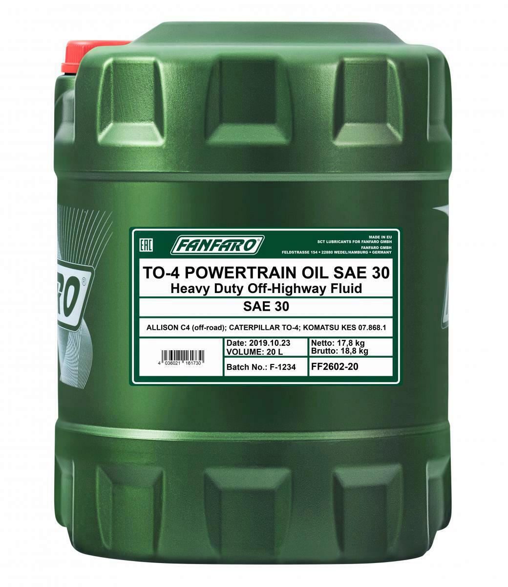 20L FANFARO 2602 TO-4 Powertrain Oil SAE 30 Hydraulik&ouml;l Getriebehydraulik &Ouml;l FF2602-20