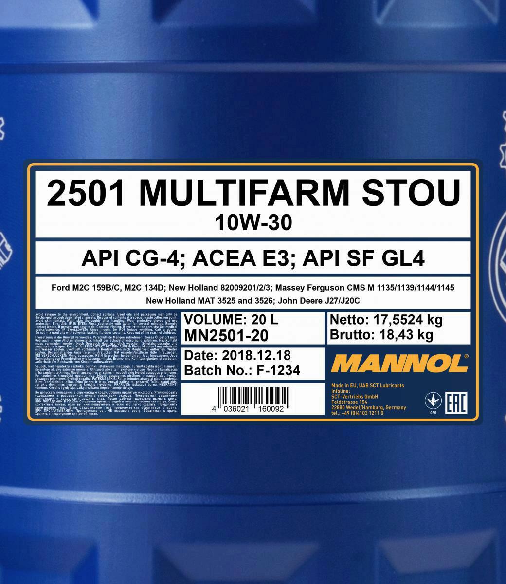 20L Mannol Motoröl Multifarm STOU 10W-30