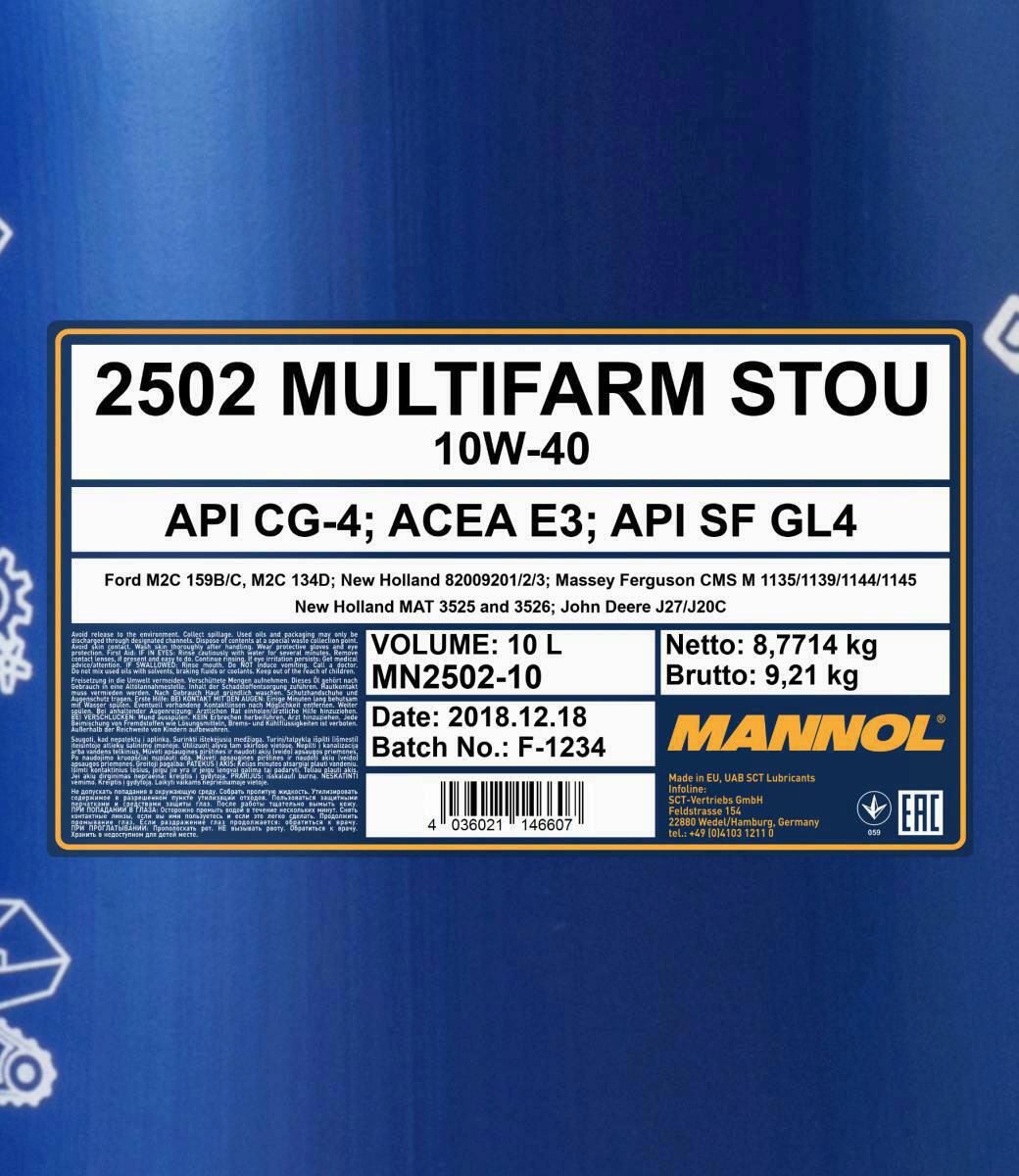 10L Mannol Motoröl Multifarm STOU 10W-40