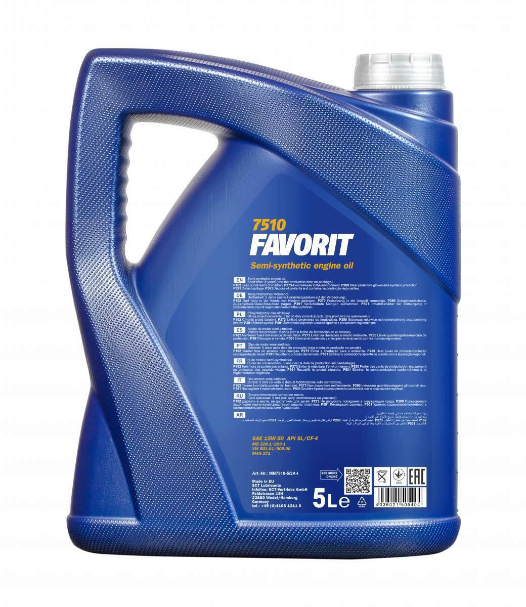 4x 5L Mannol Favorit 15W-50 Motoröl API SL/CF-4 passend für VW 501....