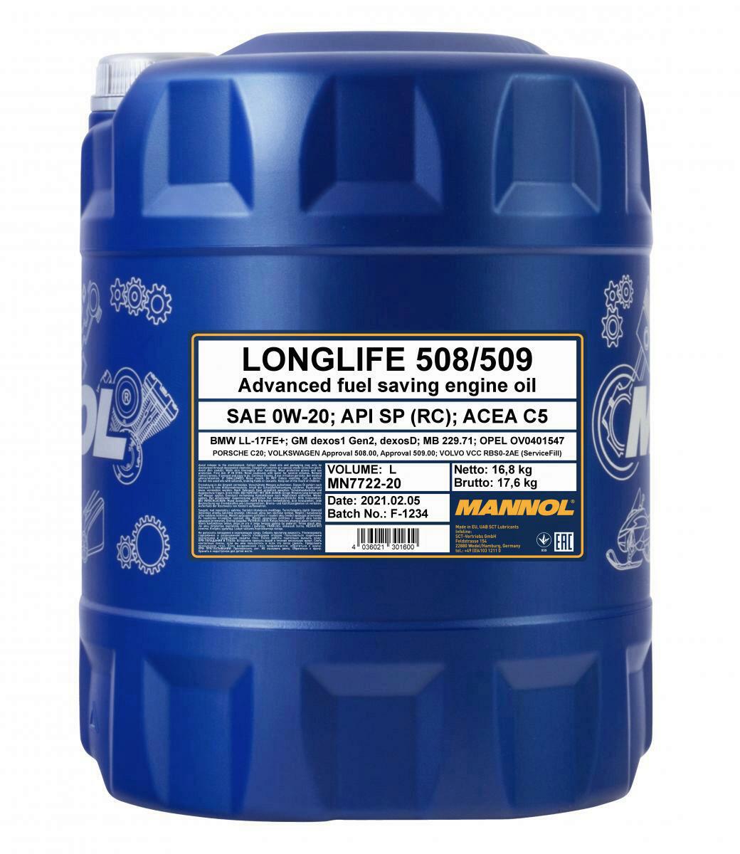 20L Mannol Motoröl LONGLIFE 508/509 0W-20