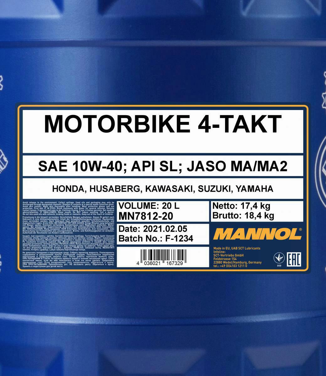 20L Mannol 4-Takt Motoröl Motorbike Motorrad Öl 10W-40