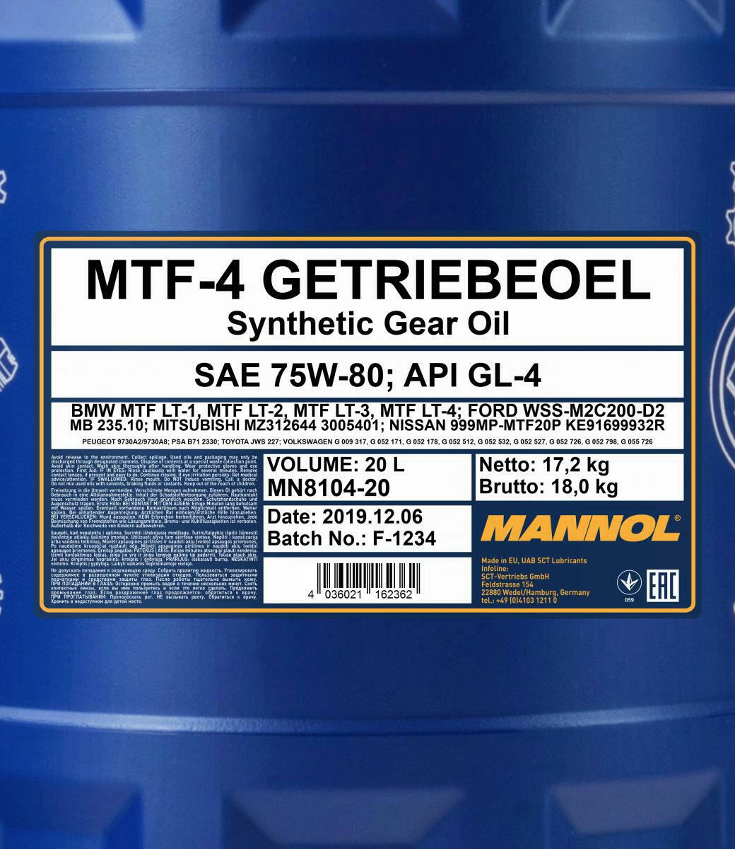 20L Mannol MTF-4 Getriebeöl 75W-80