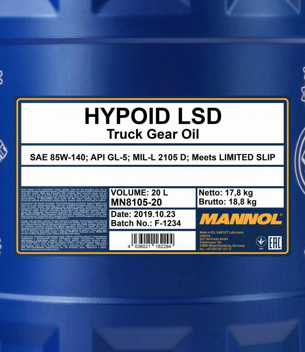 20L Mannol Schaltgetriebeöl Hypoid LSD 85W-140 GL-5