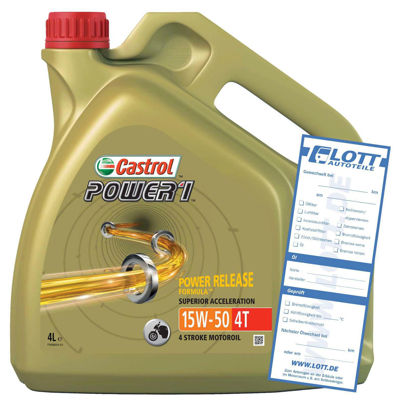 4L Castrol Motoröl Motorradöl 15W-50 15W50 Power1 4T 4-Takt Öl API SN JASO MA-2