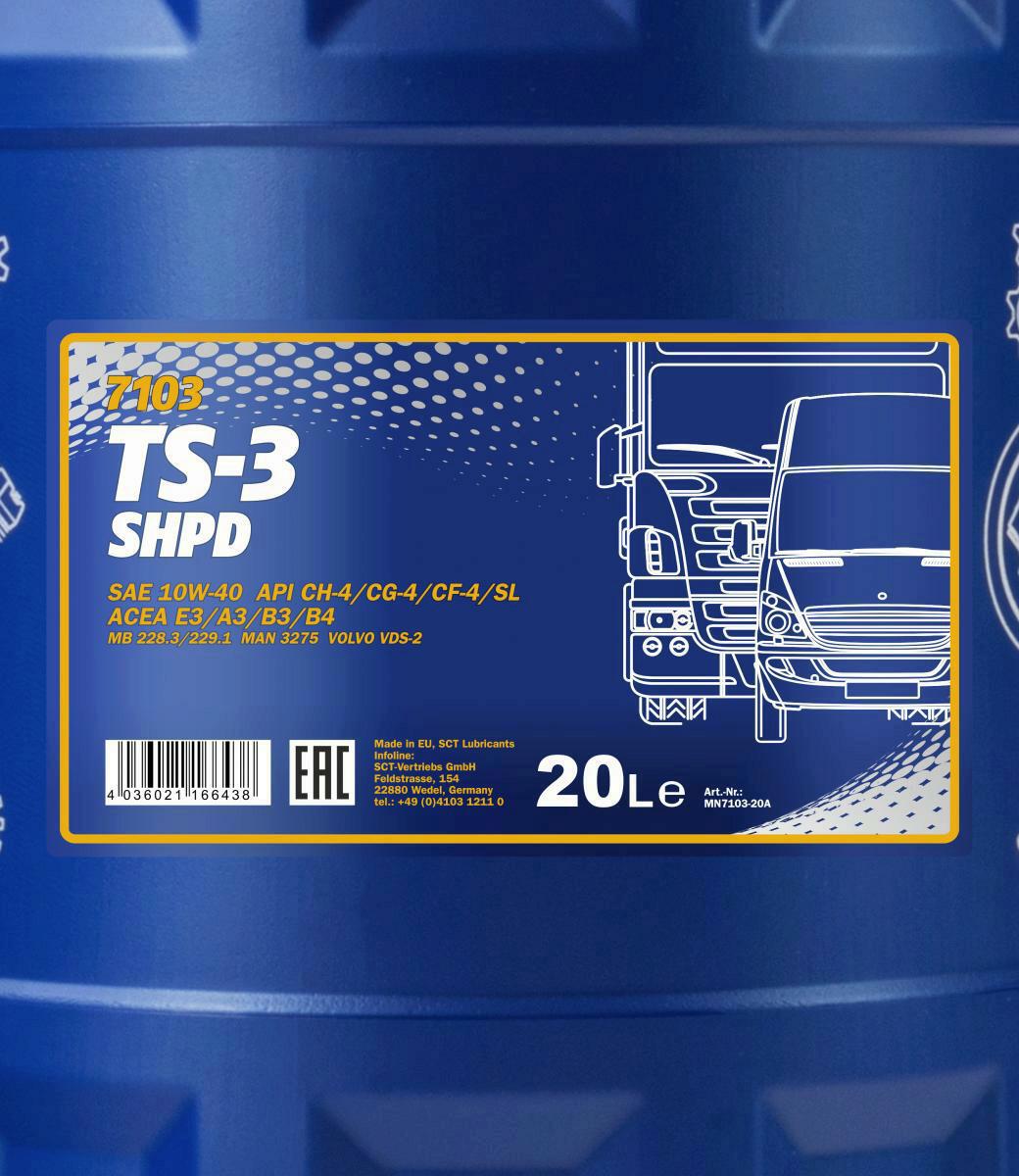 20L Mannol TS-3 SHPD Motoröl 10W-40 High Performance Diesel ÖL + Au...
