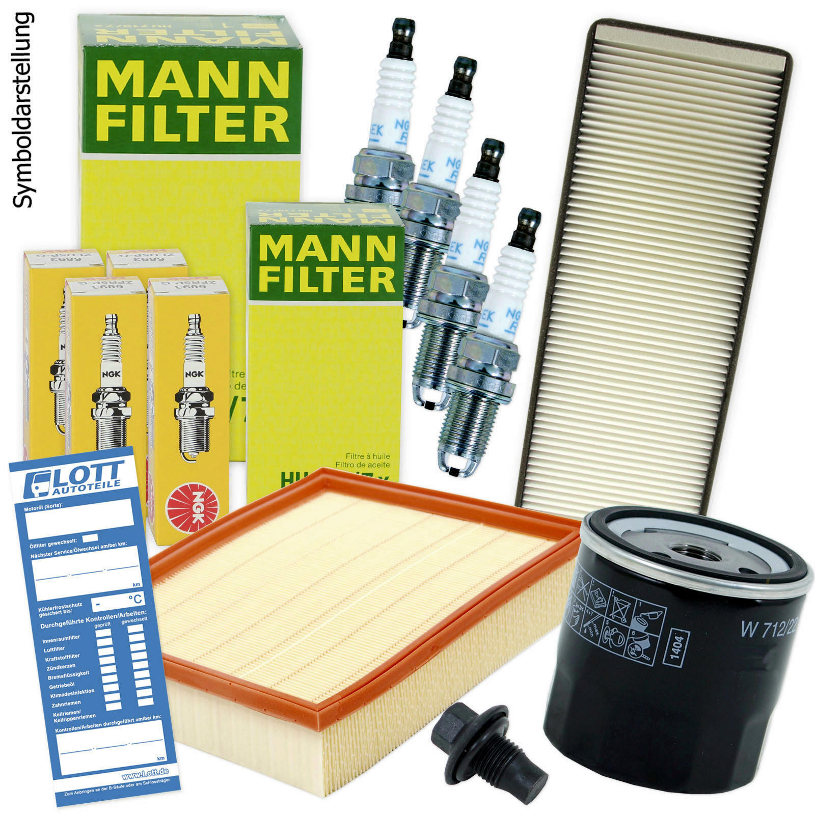 LUFTFILTER + &Ouml;LFILTER + INNENRAUMFILTER + Z&Uuml;NDKERZEN + &Ouml;LABLASSSCHRAUBE