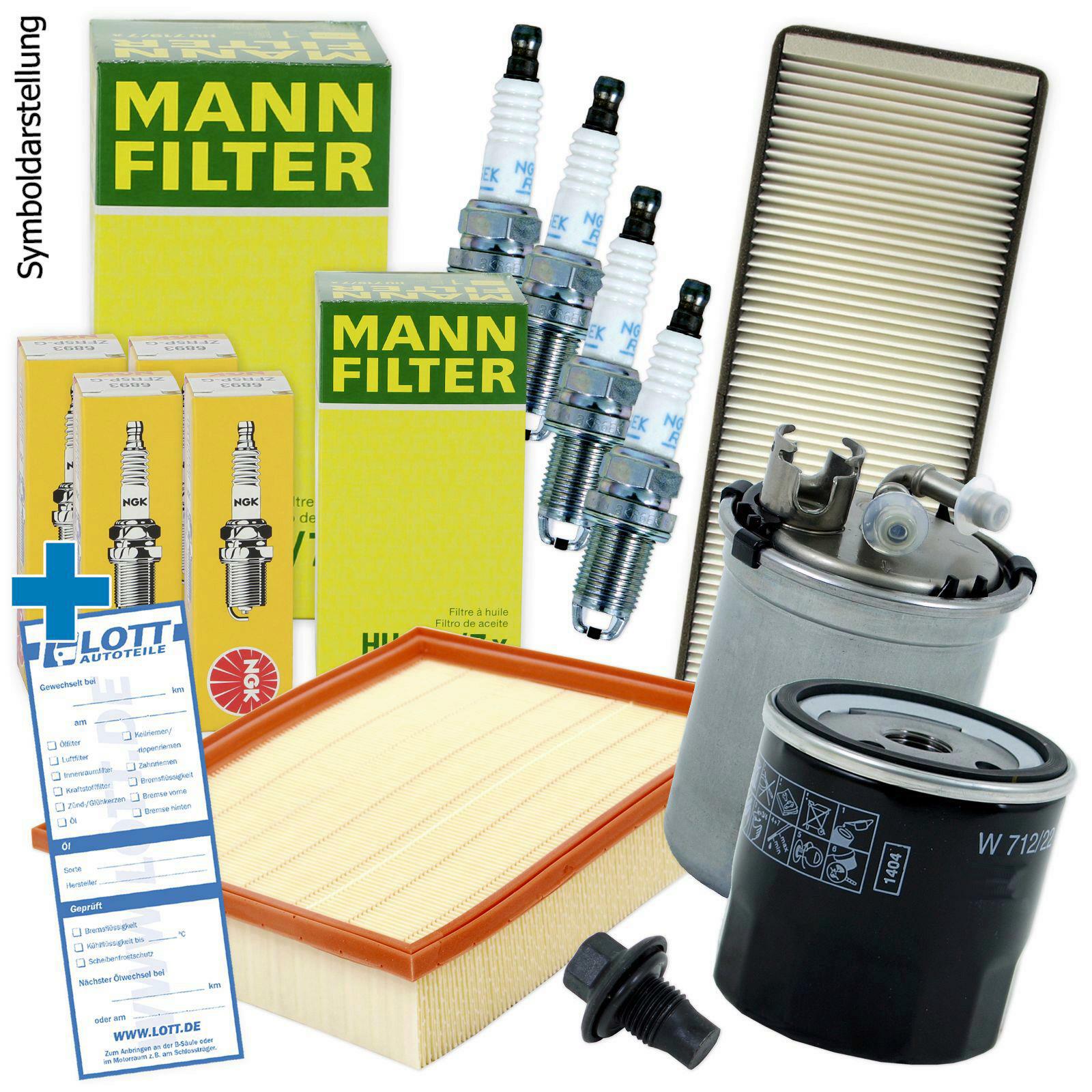 LUFTFILTER + &Ouml;LFILTER + KRAFTSTOFFFILTER + Z&Uuml;NDKERZEN + &Ouml;LABLASSSCHRAUBE