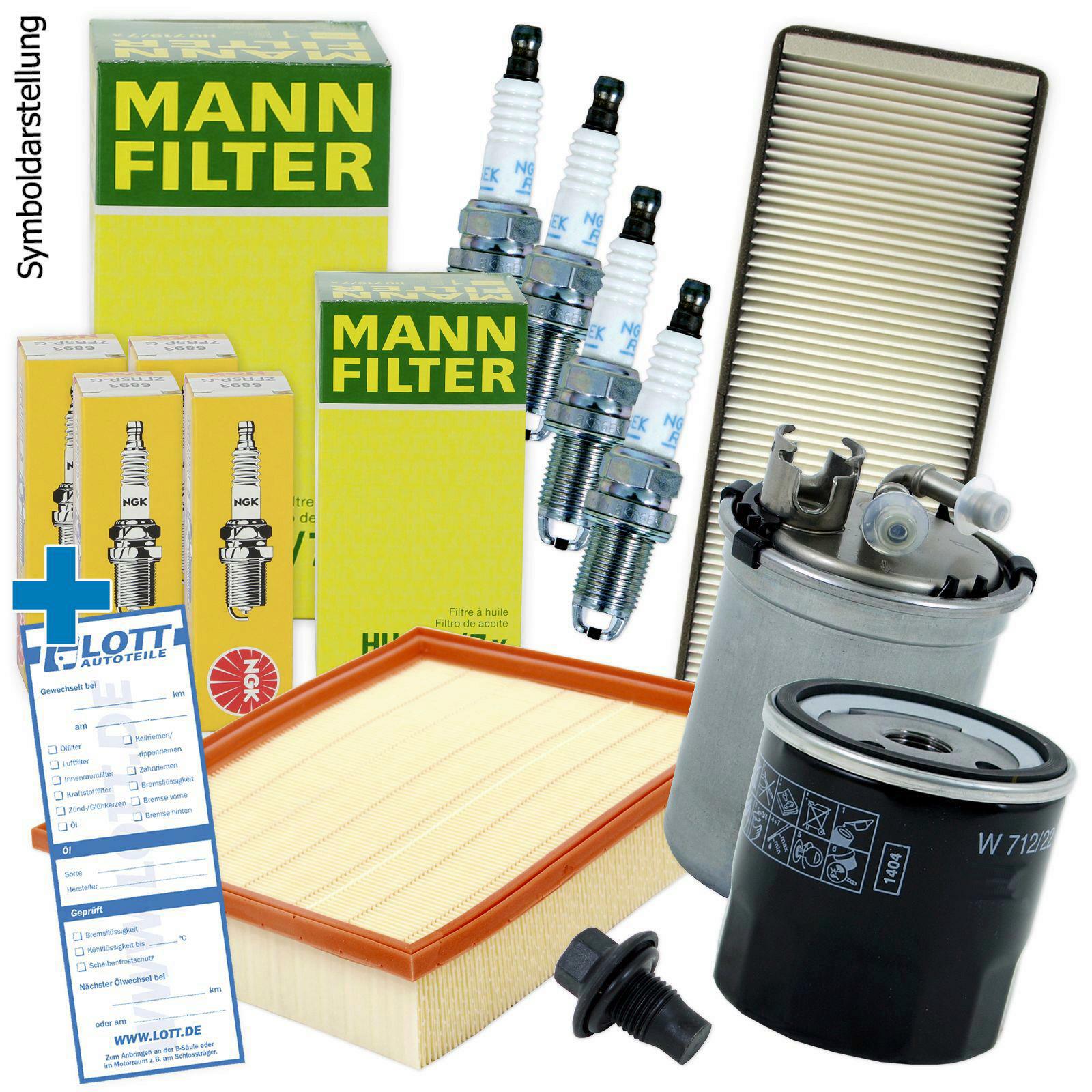LUFTFILTER + &Ouml;LFILTER + INNENRAUMFILTER + KRAFTSTOFFFILTER + Z&Uuml;NDKERZEN