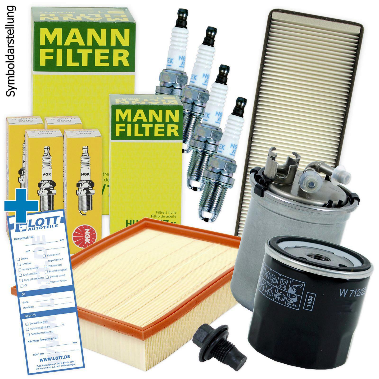 LUFTFILTER + &Ouml;LFILTER + KRAFTSTOFFFILTER + Z&Uuml;NDKERZEN + &Ouml;LABLASSSCHRAUBE