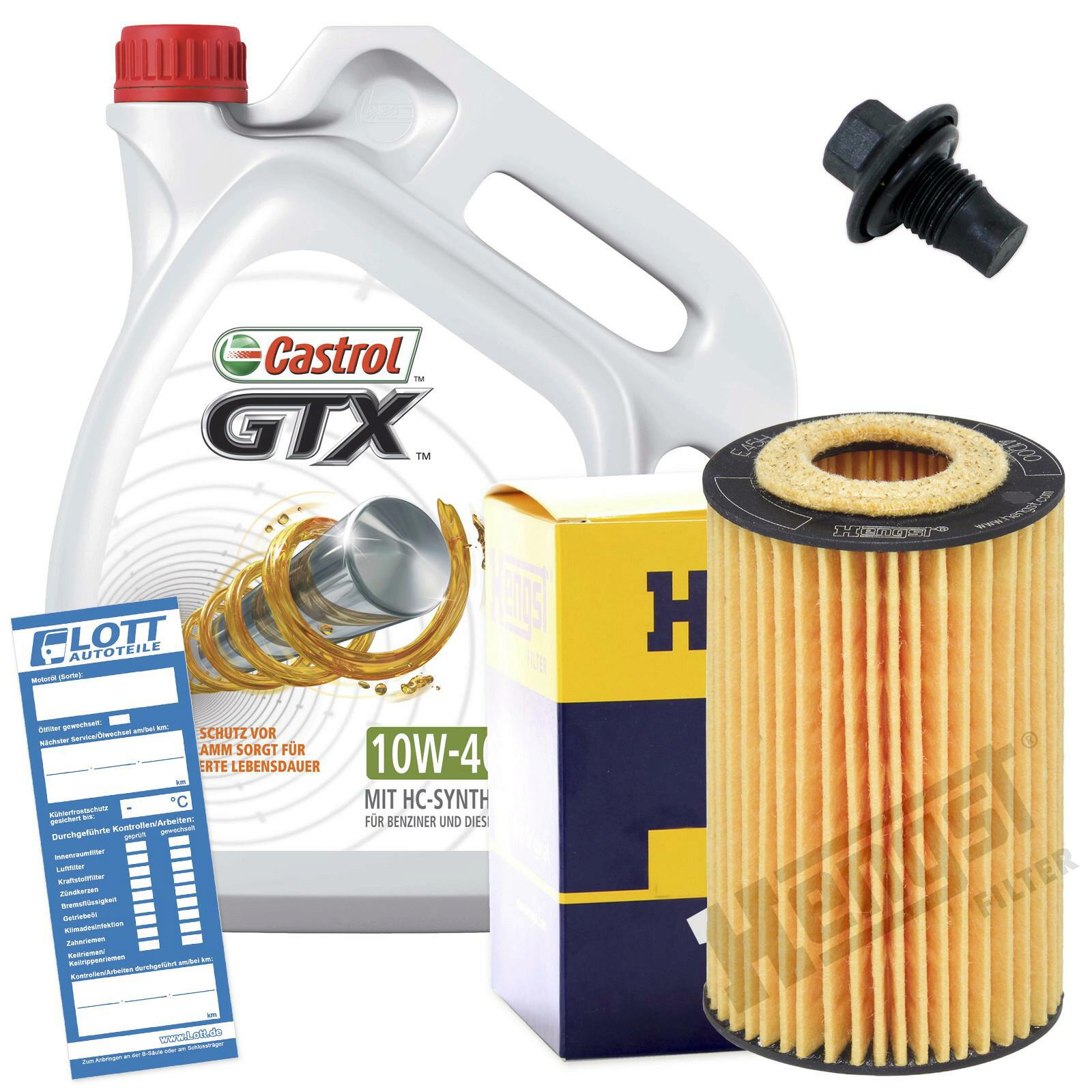 Ölwechsel Set Castrol Motoröl + Hengst Ölfilter + Ablassschraube