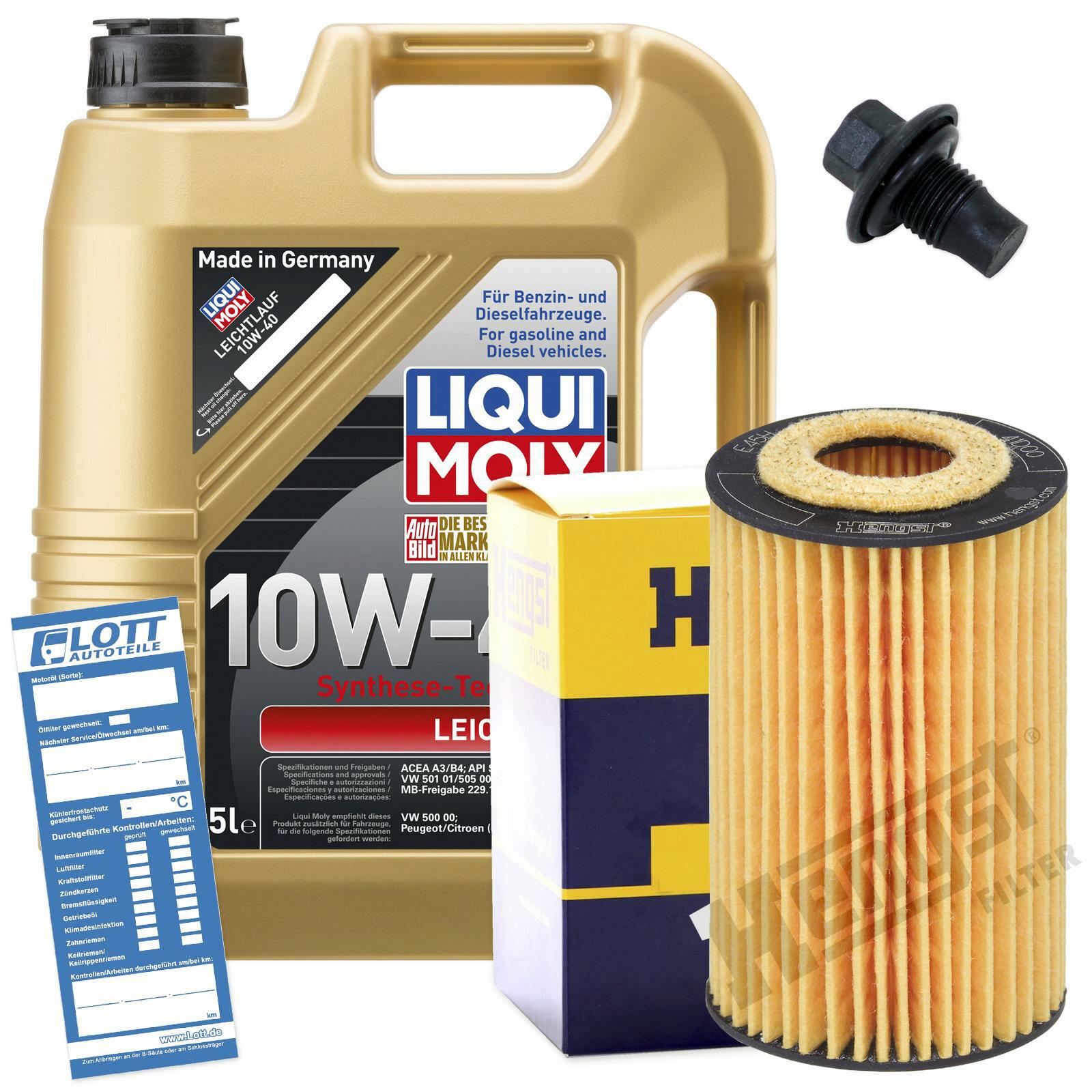 Ölwechsel Set 5L Liqui Moly Motoröl + Hengst Ölfilter + Ablassschraube