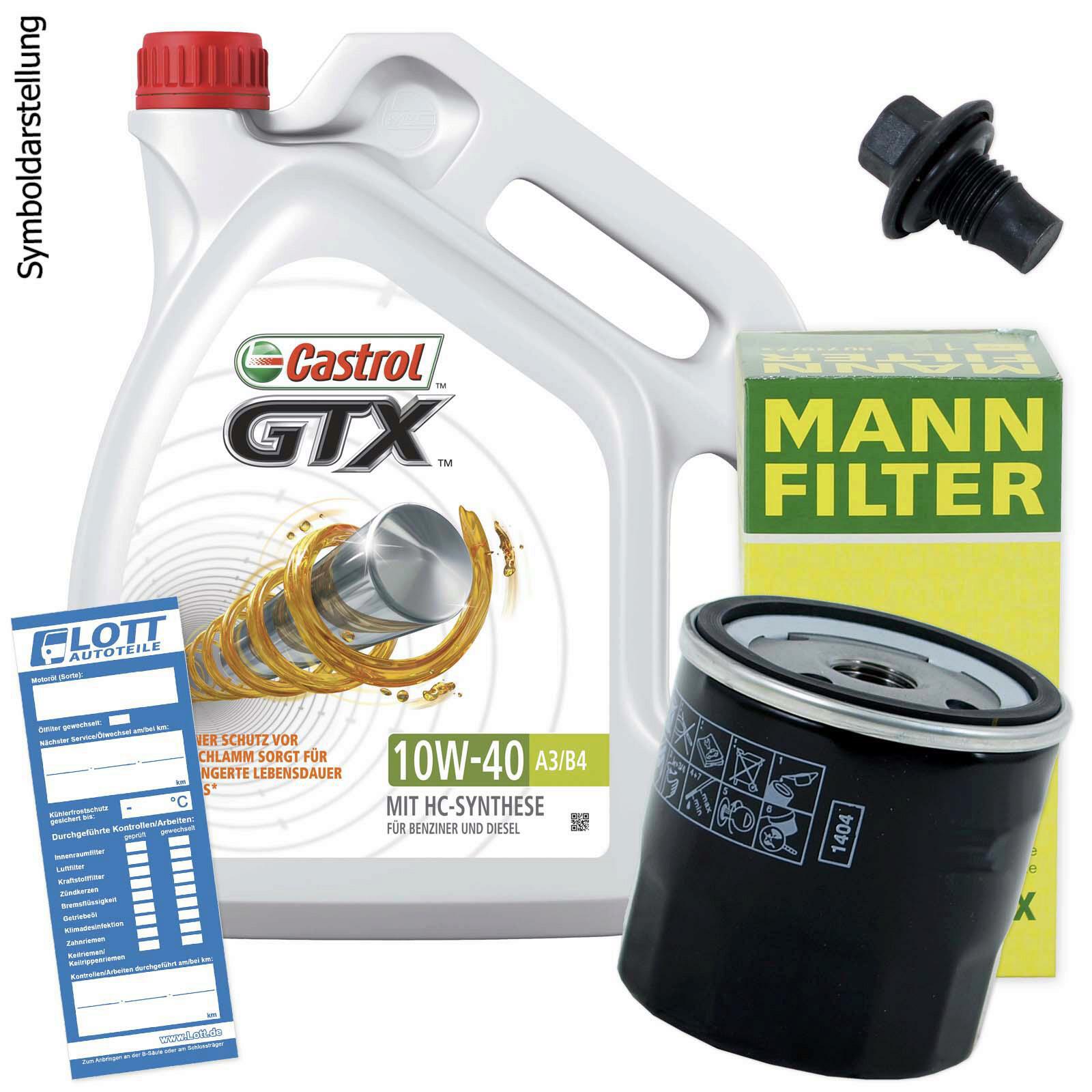 Ölwechsel Set 5L 10W40 Öl Motoröl Castrol + MANN Ölfilter + Ablassschraube