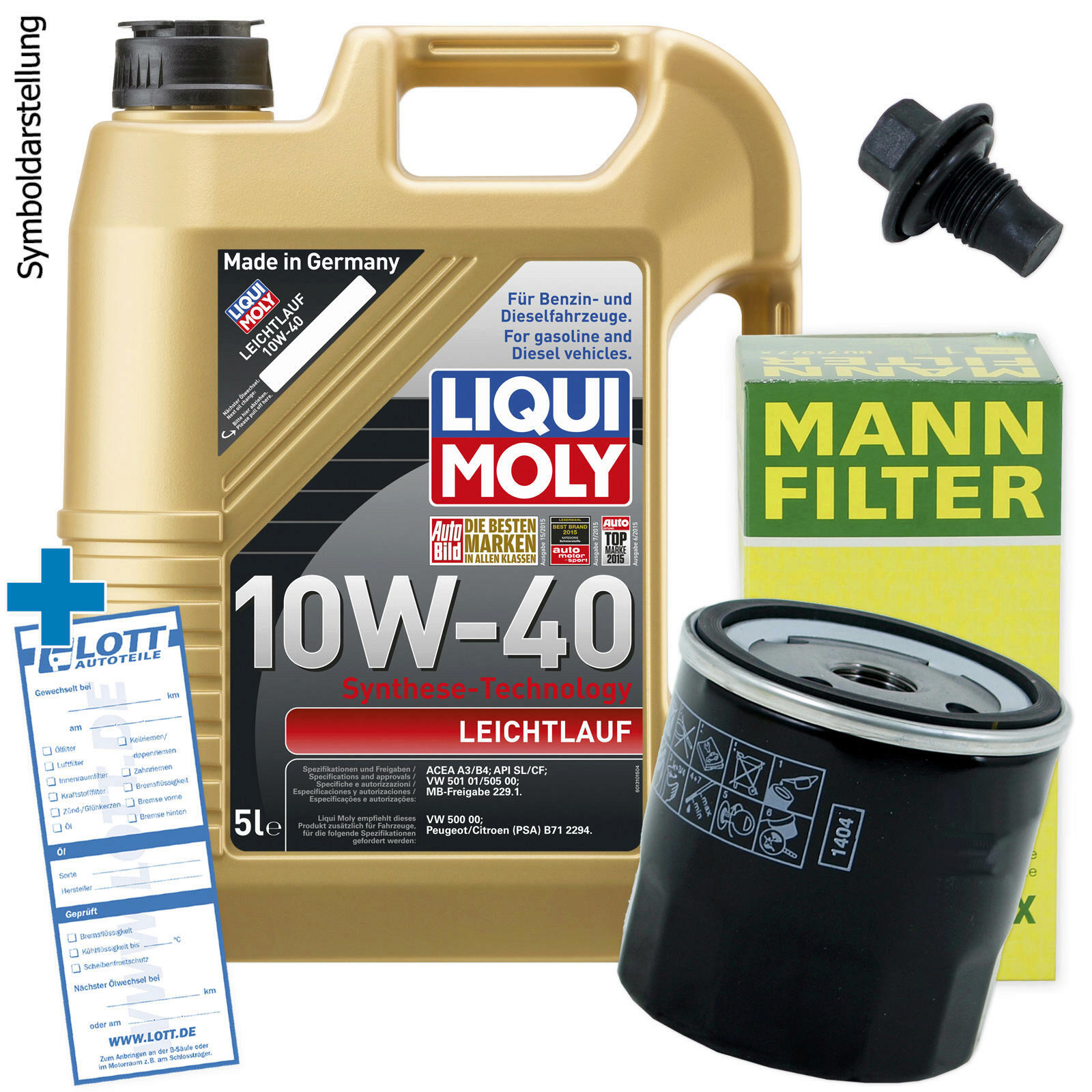 Ölwechsel Set 5L 10W40 Öl Motoröl Liqui Moly + MANN Ölfilter + Ablassschraube