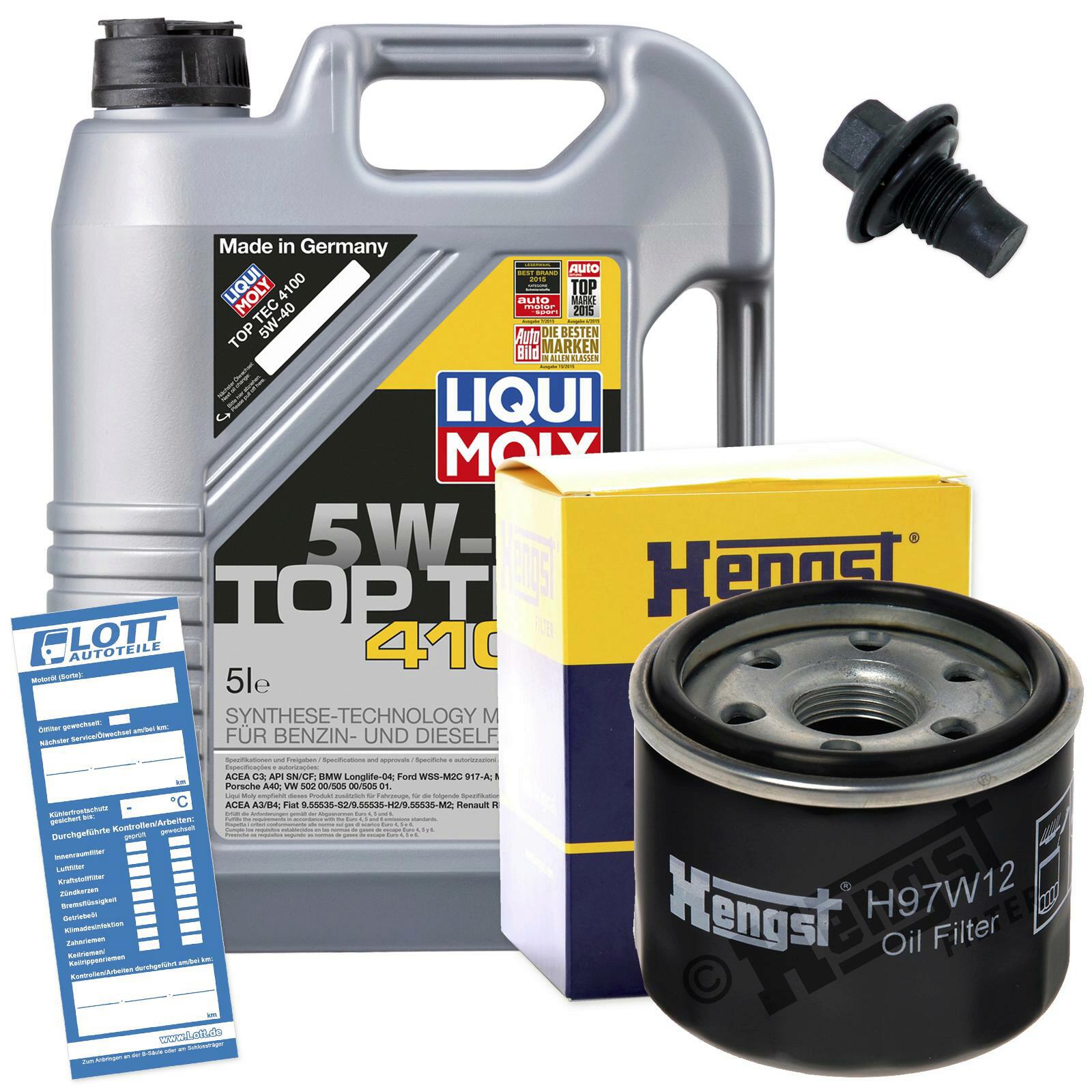 Ölwechsel Set 5L 5W40 Öl Motoröl LIQUI MOLY + HENGST Ölfilter + Ablassschraube