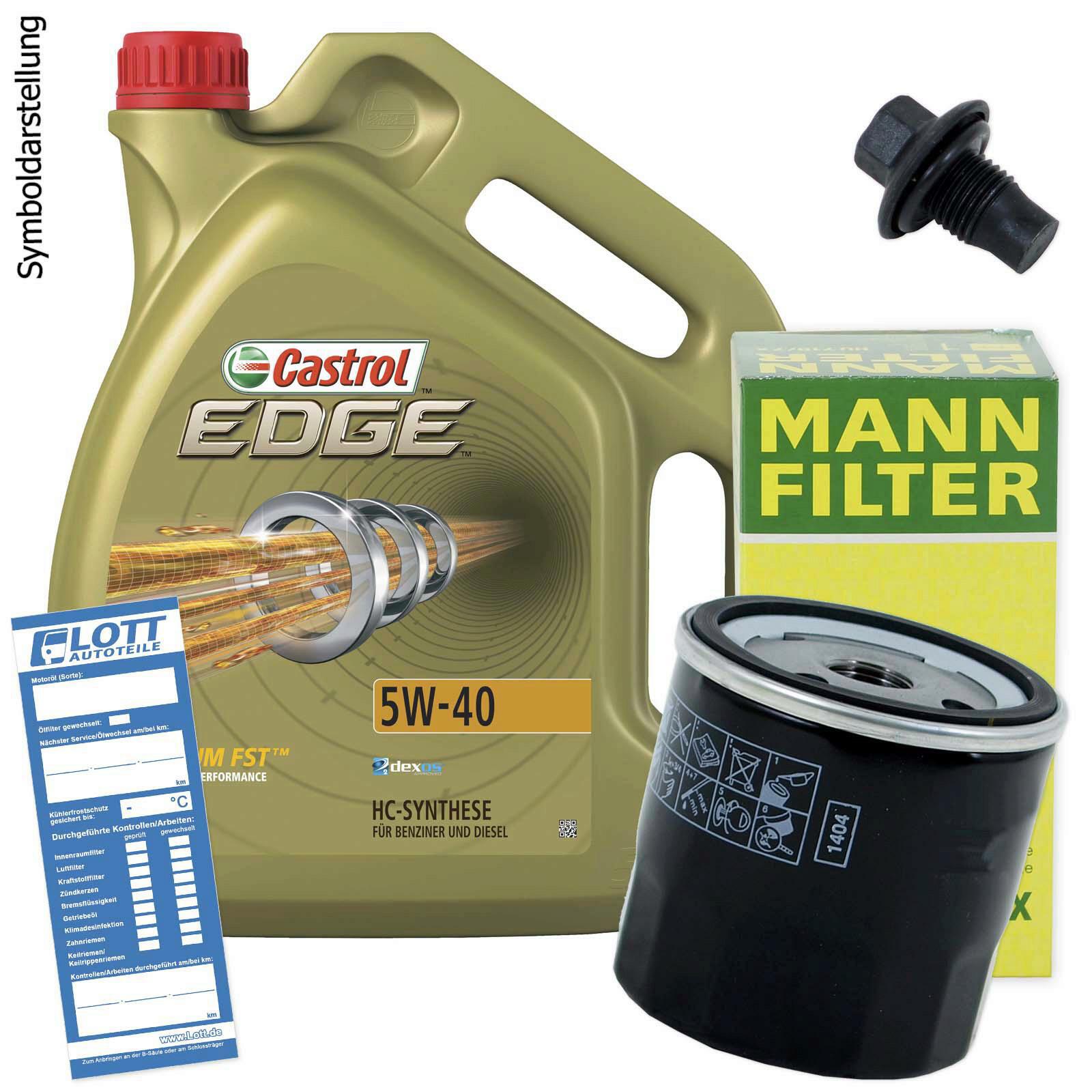 Ölwechsel Set 5L 5W40 Öl Motoröl Castrol + MANN Ölfilter + Ablassschraube