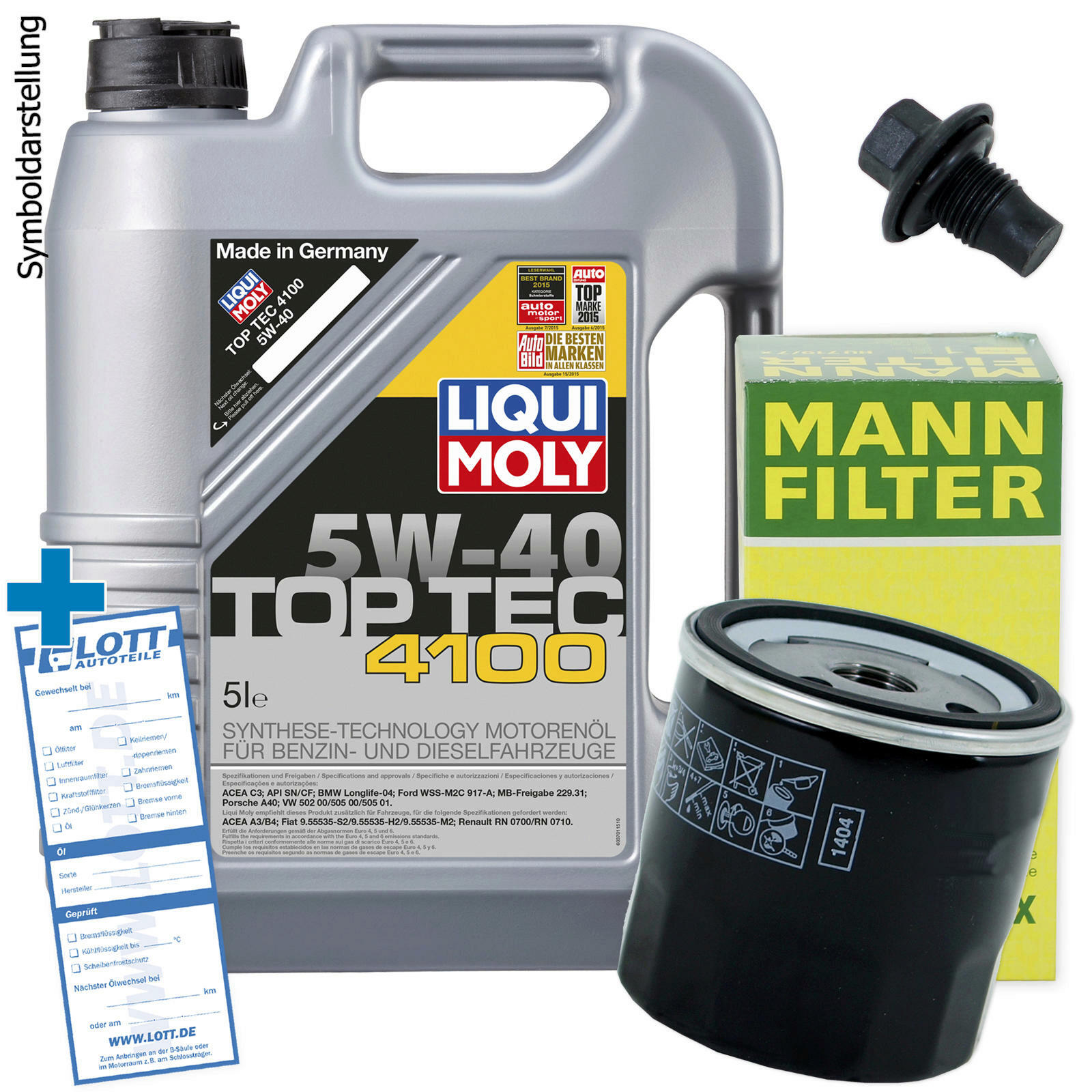 Ölwechsel Set 5L 5W40 Öl Motoröl LIQUI MOLY + MANN Ölfilter + Ablassschraube