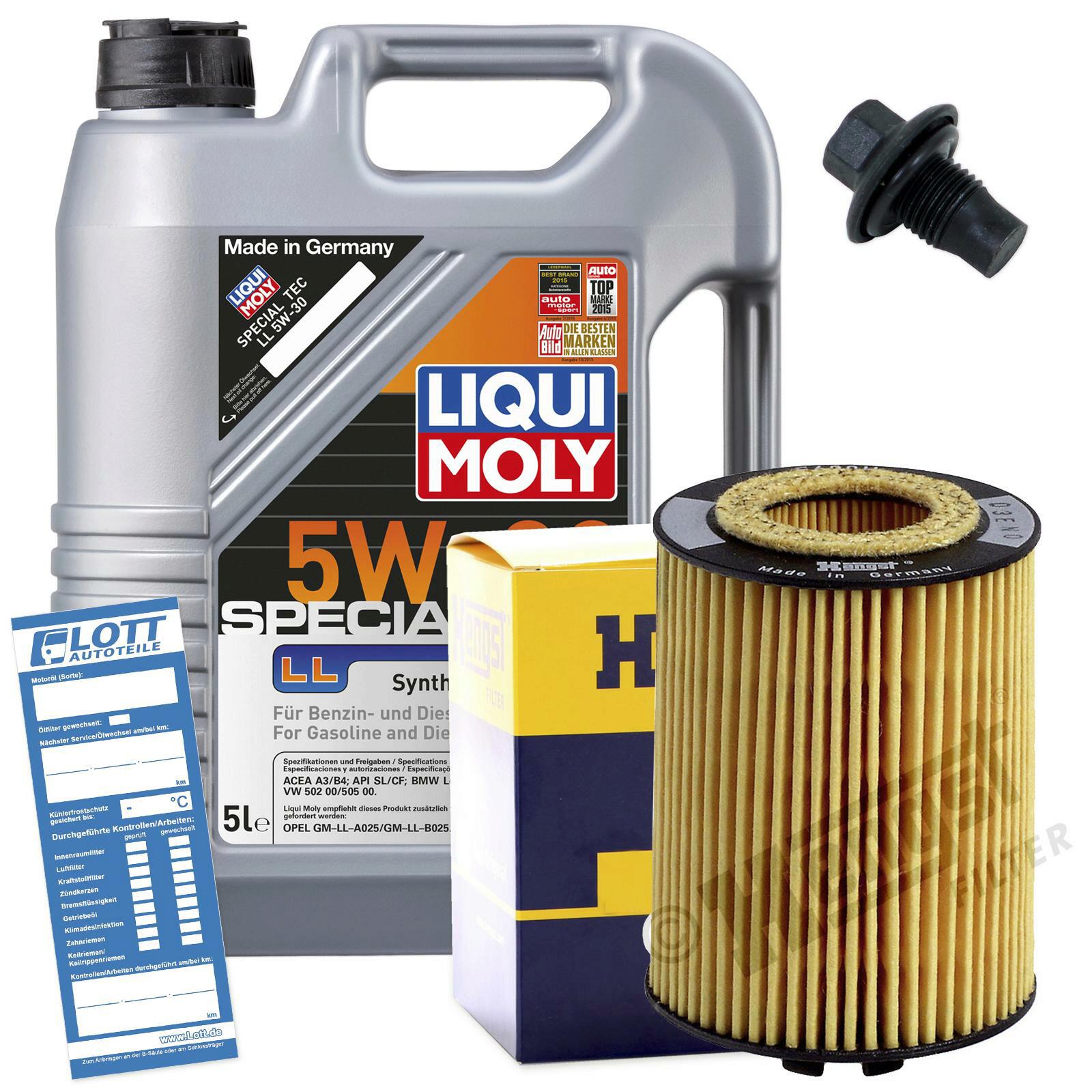 Ölwechsel Set 5L 5W30 Öl Motoröl LIQUI MOLY + HENGST Ölfilter + Ablassschraube