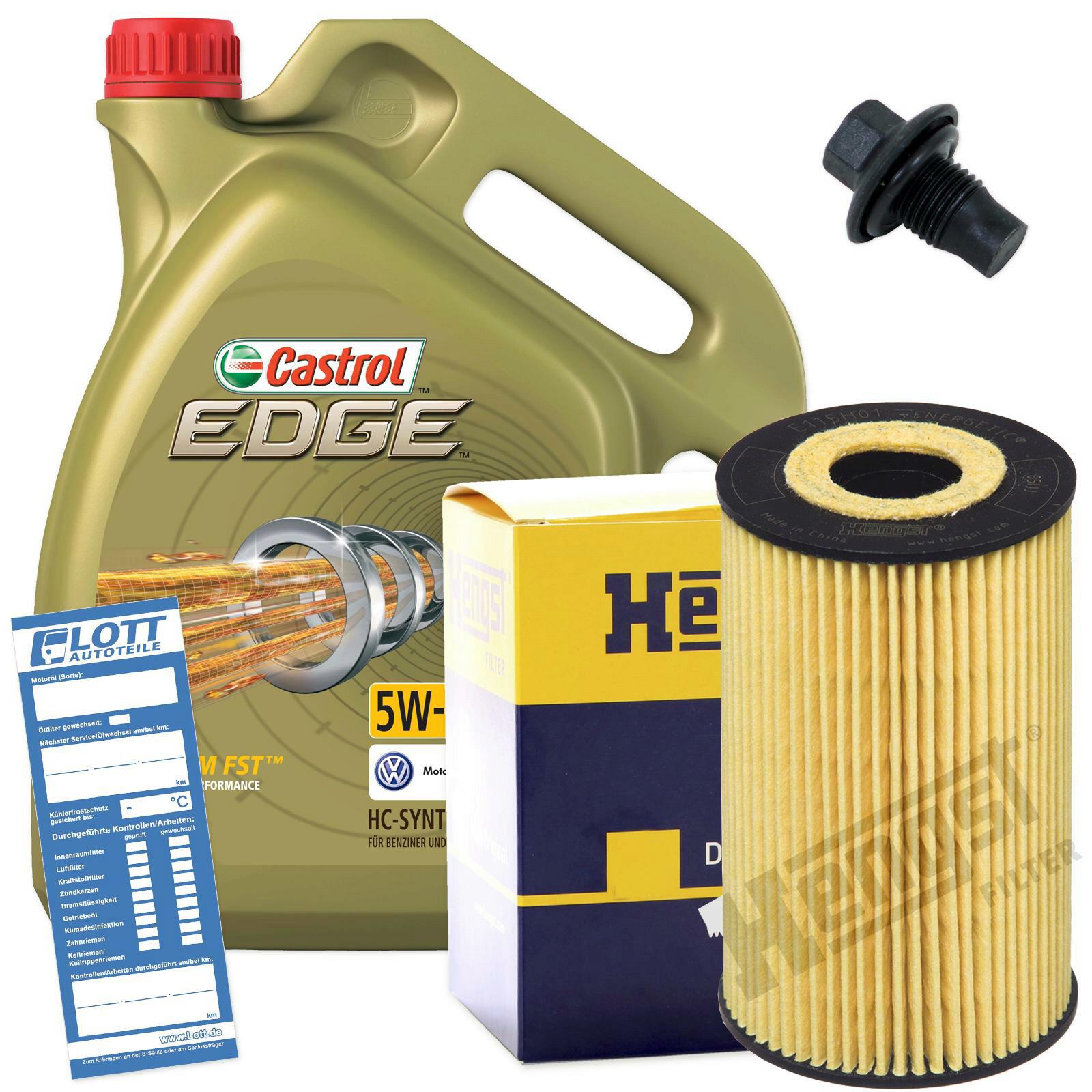 Ölwechsel Set Castrol Motoröl + Hengst Ölfilter + Ablassschraube
